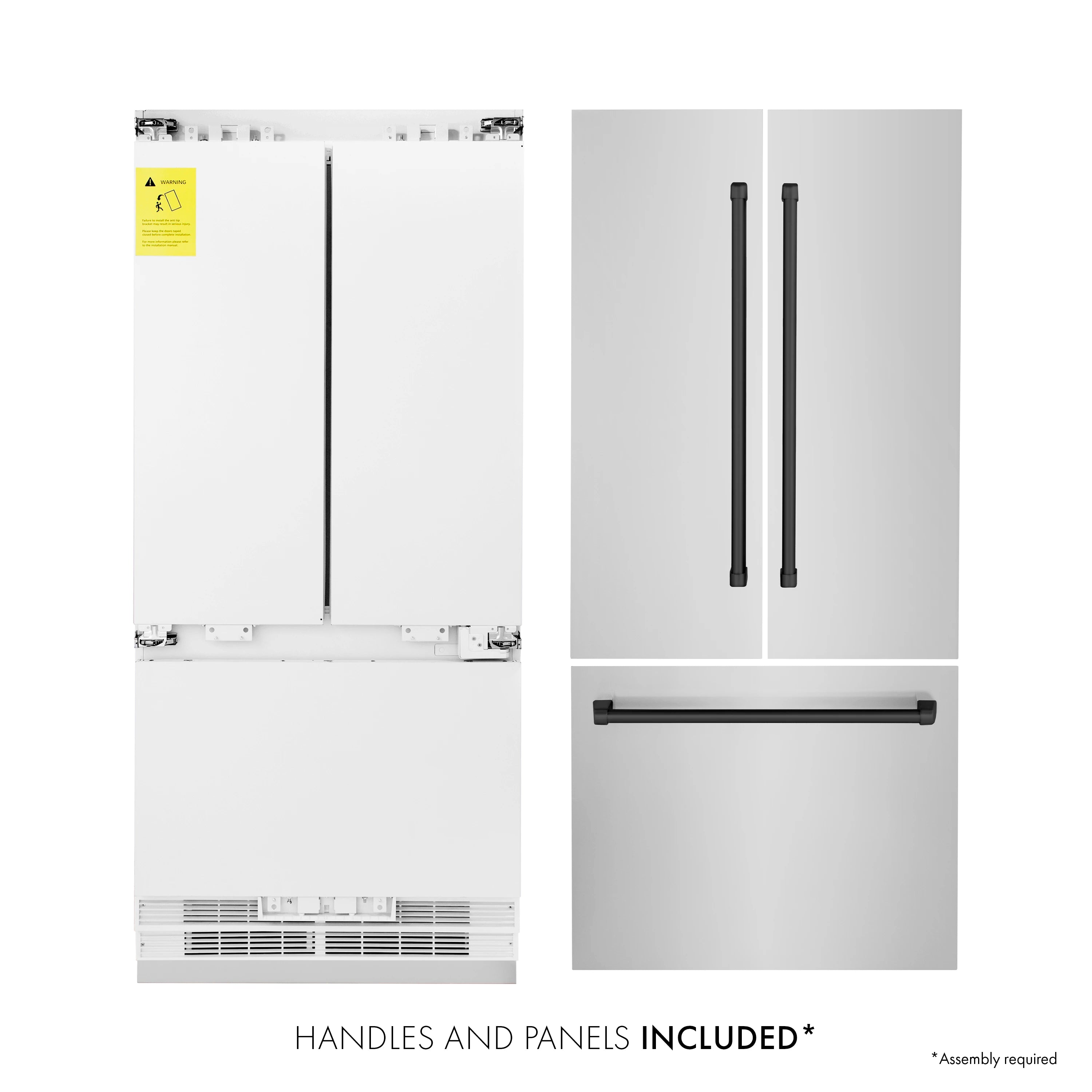 Refrigerator door panels with included matte black handles and installation parts