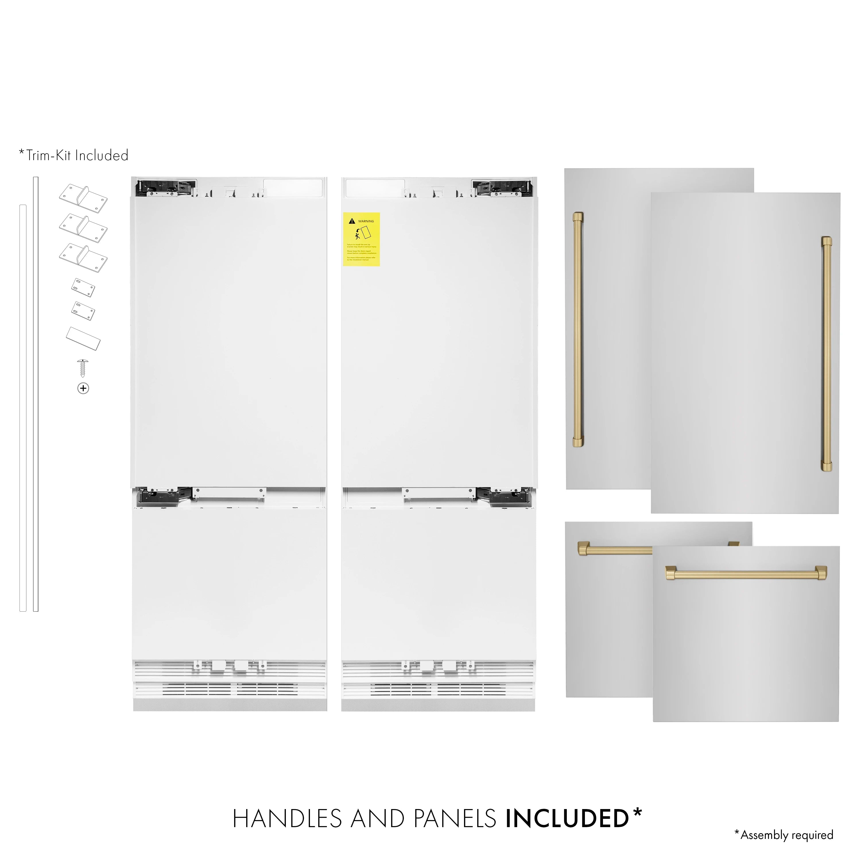 Refrigerator parts diagram showing handles and included door panels