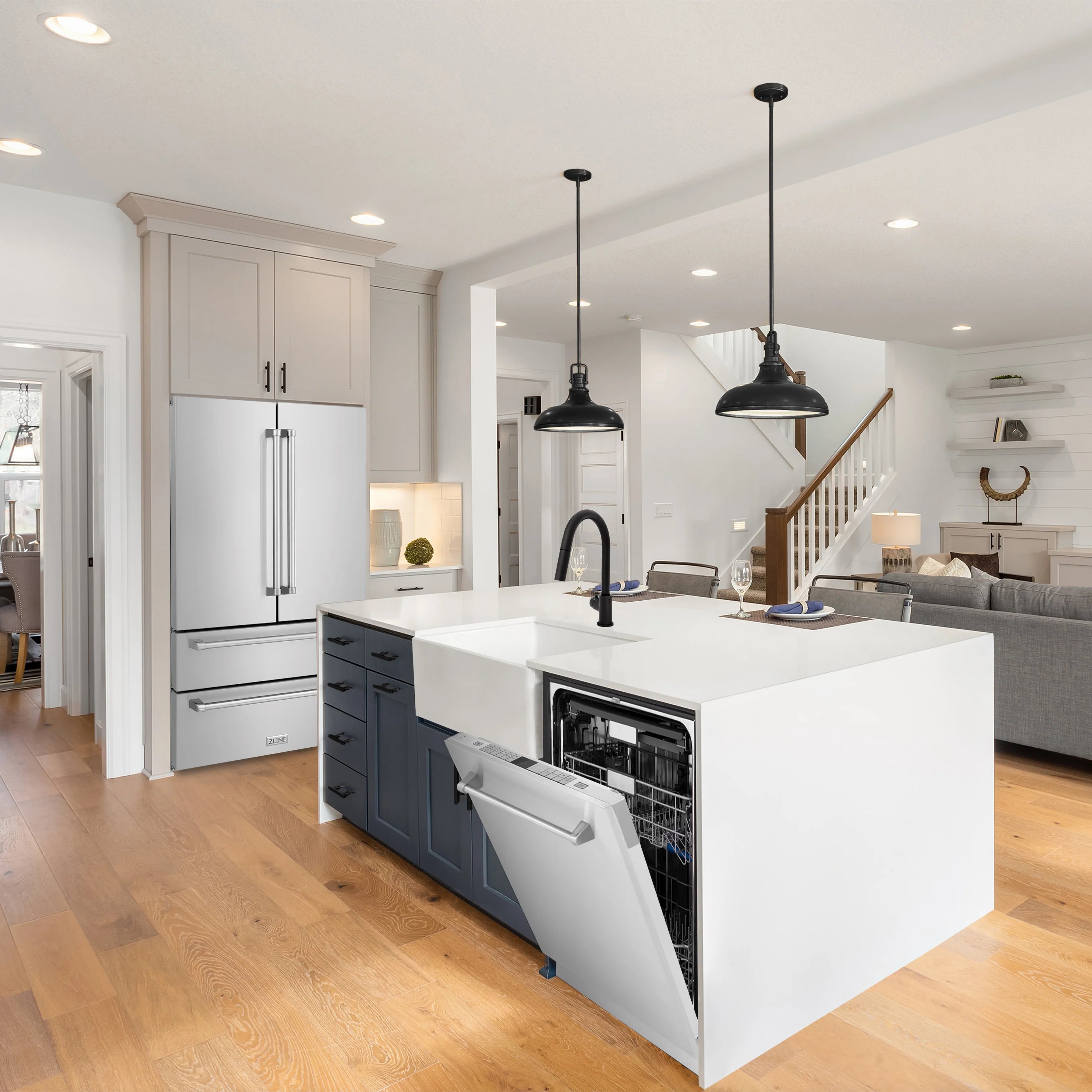 ZLINE built-in dishwasher installed in a kitchen with open door