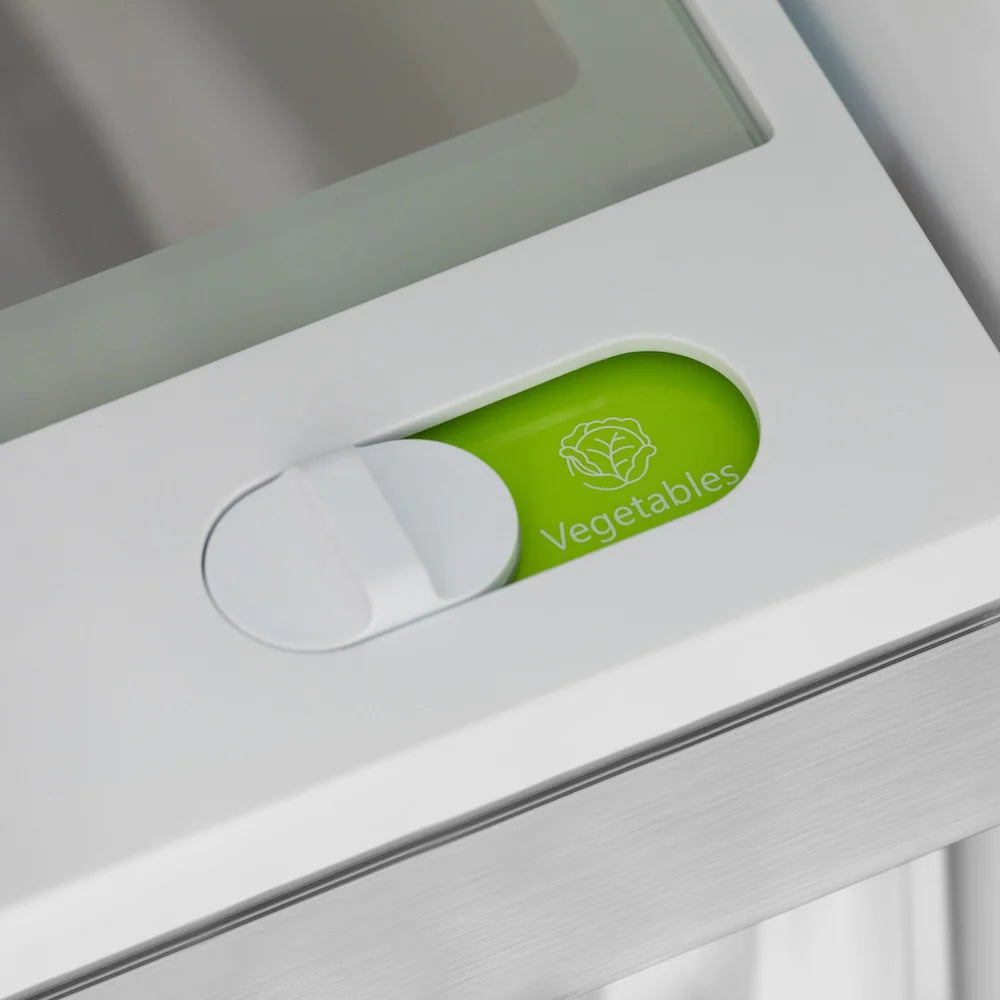 Refrigerator drawer control with green Vegetables label