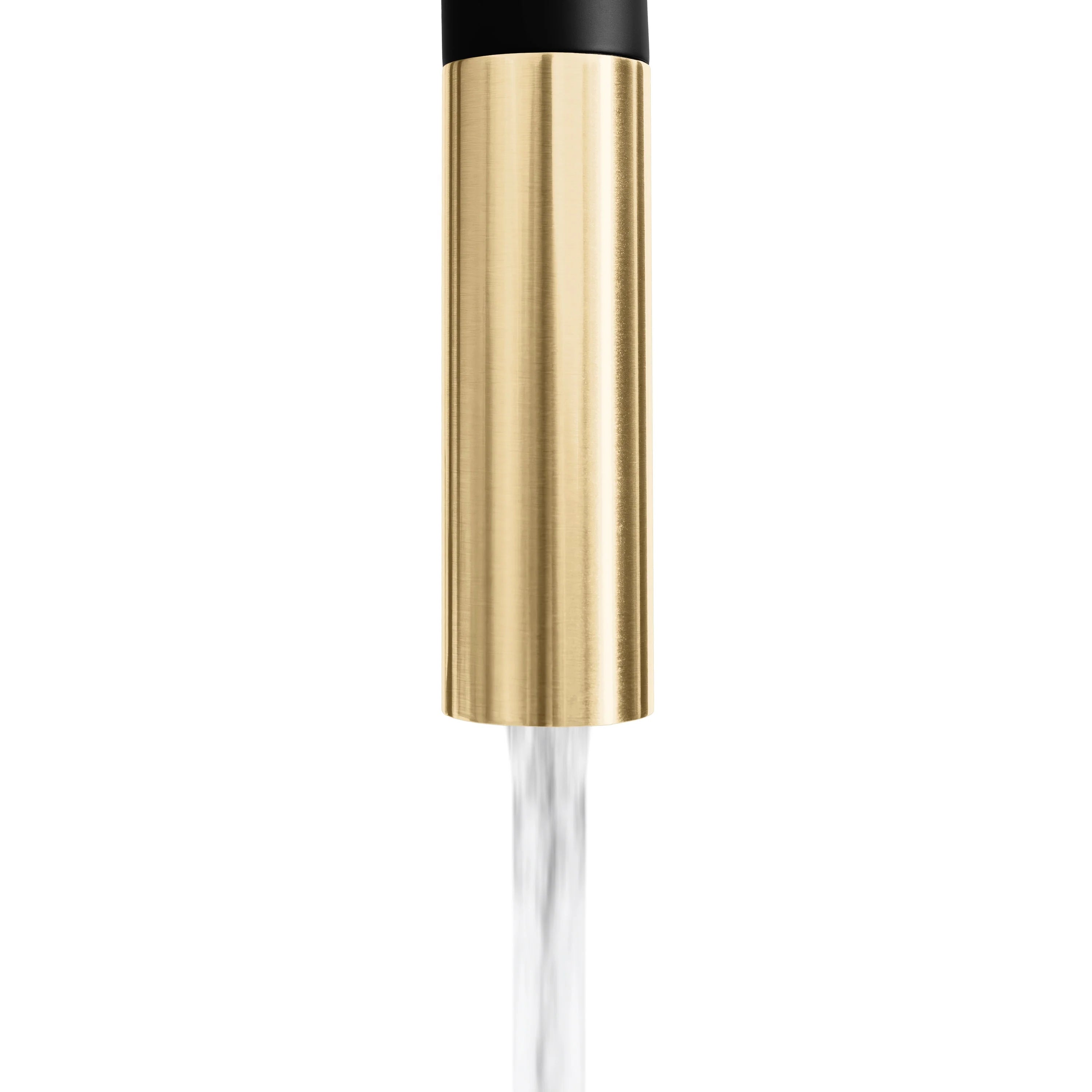 Champagne bronze pull-down spout showing clear spray outlet for kitchen faucet
