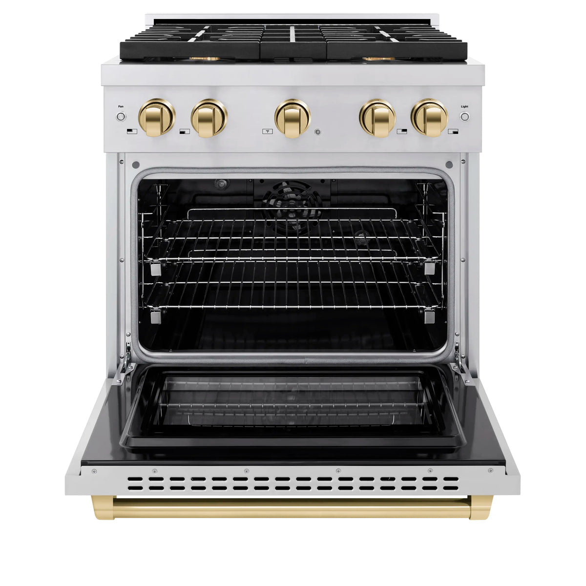 ZLINE Autograph Edition 30-Inch 4.2 cu. ft. Paramount Dual Fuel Range with 4 Burner Gas Cooktop and Electric Convection Oven in Stainless Steel with Polished Gold Accents (SDRZ-30-G)