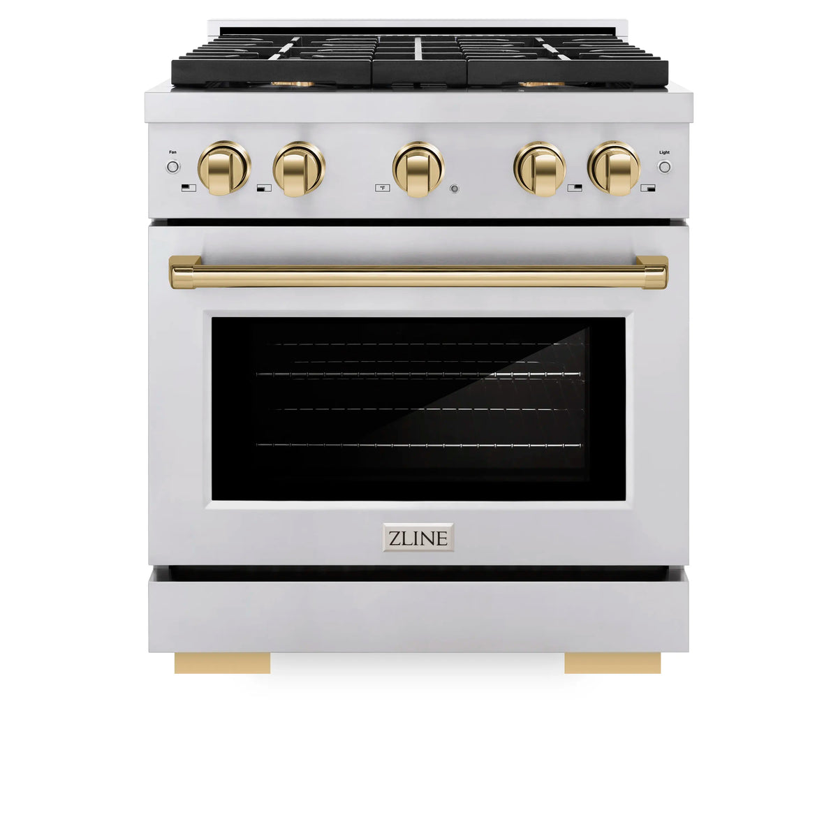 ZLINE 4-Piece Appliance Package - 30-Inch Paramount Dual Fuel Range, Refrigerator with Water Dispenser, Dishwasher, and 24-Inch Microwave Drawer in Stainless Steel with Gold Accents