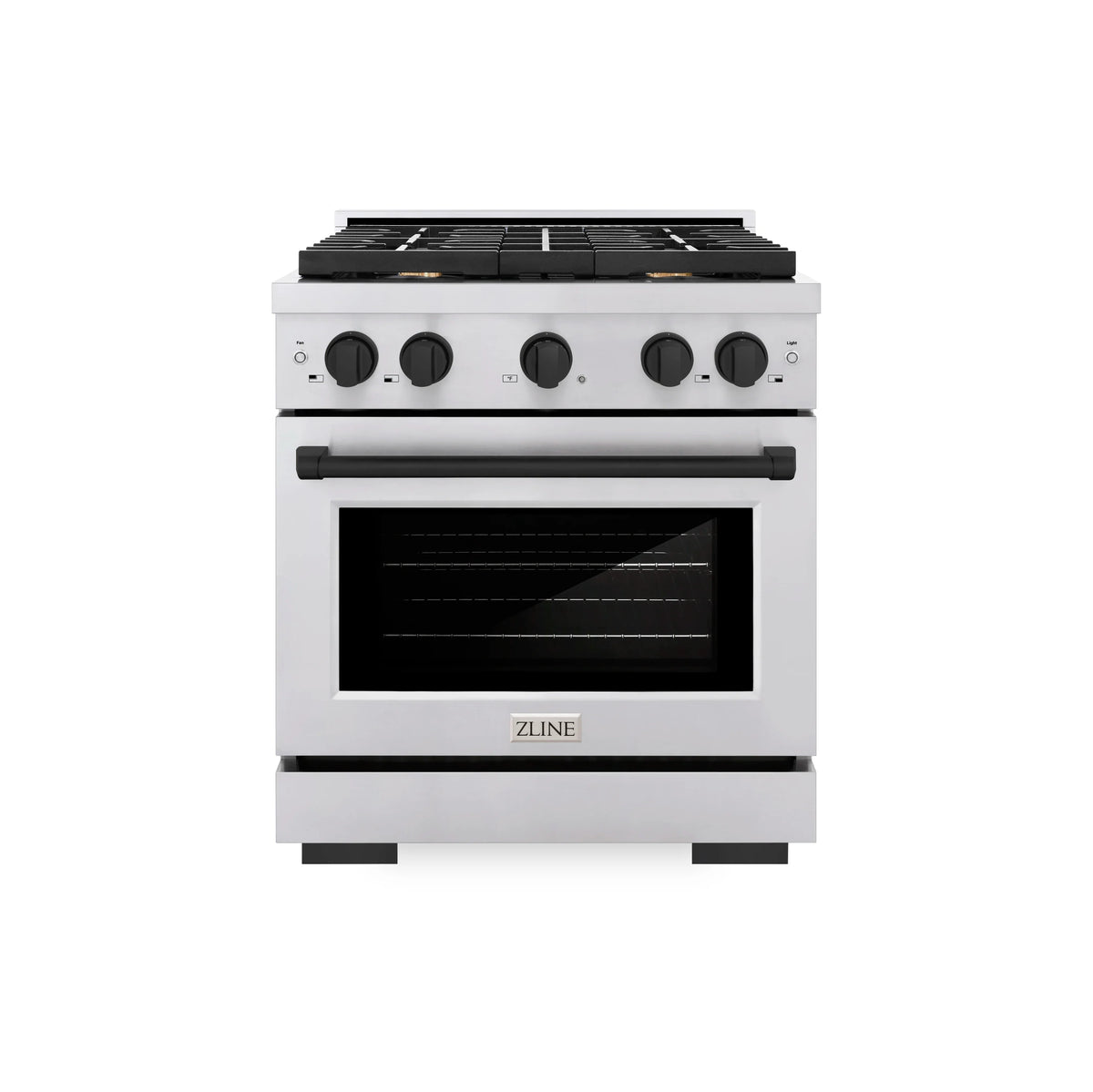 ZLINE Autograph Edition 30-Inch Paramount Gas Range with 4 Gas Burners and 4.2 cu. ft. Convection Gas Oven in Stainless Steel and Matte Black Accents (SGRZ-30-MB)