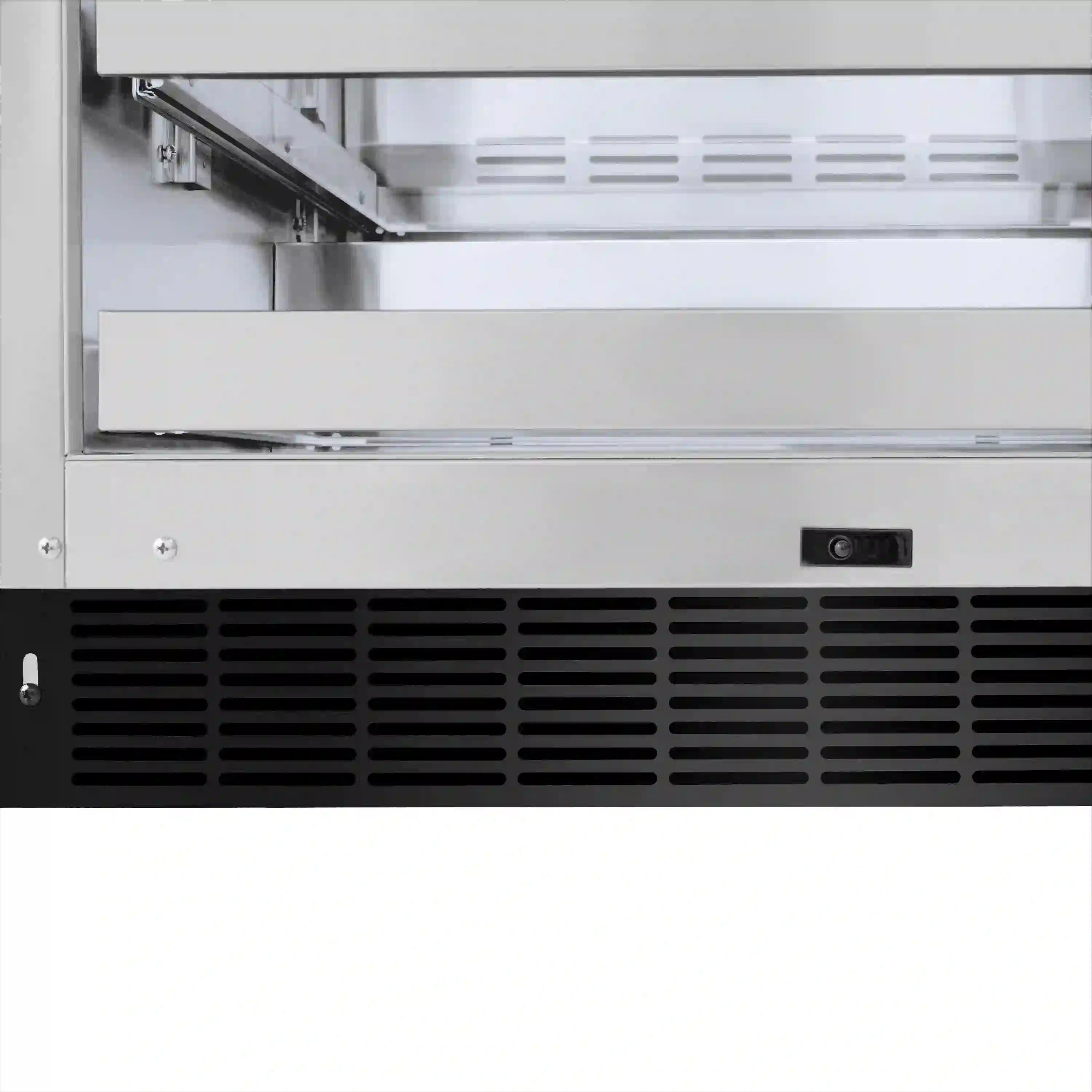 Built-in beverage fridge front vented panel and control area