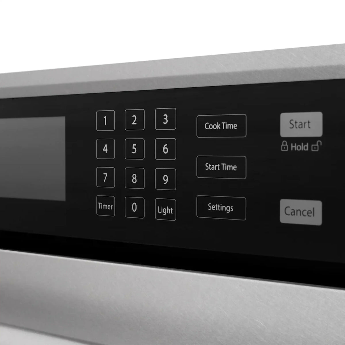 Oven control panel with number keypad and cook time/start buttons