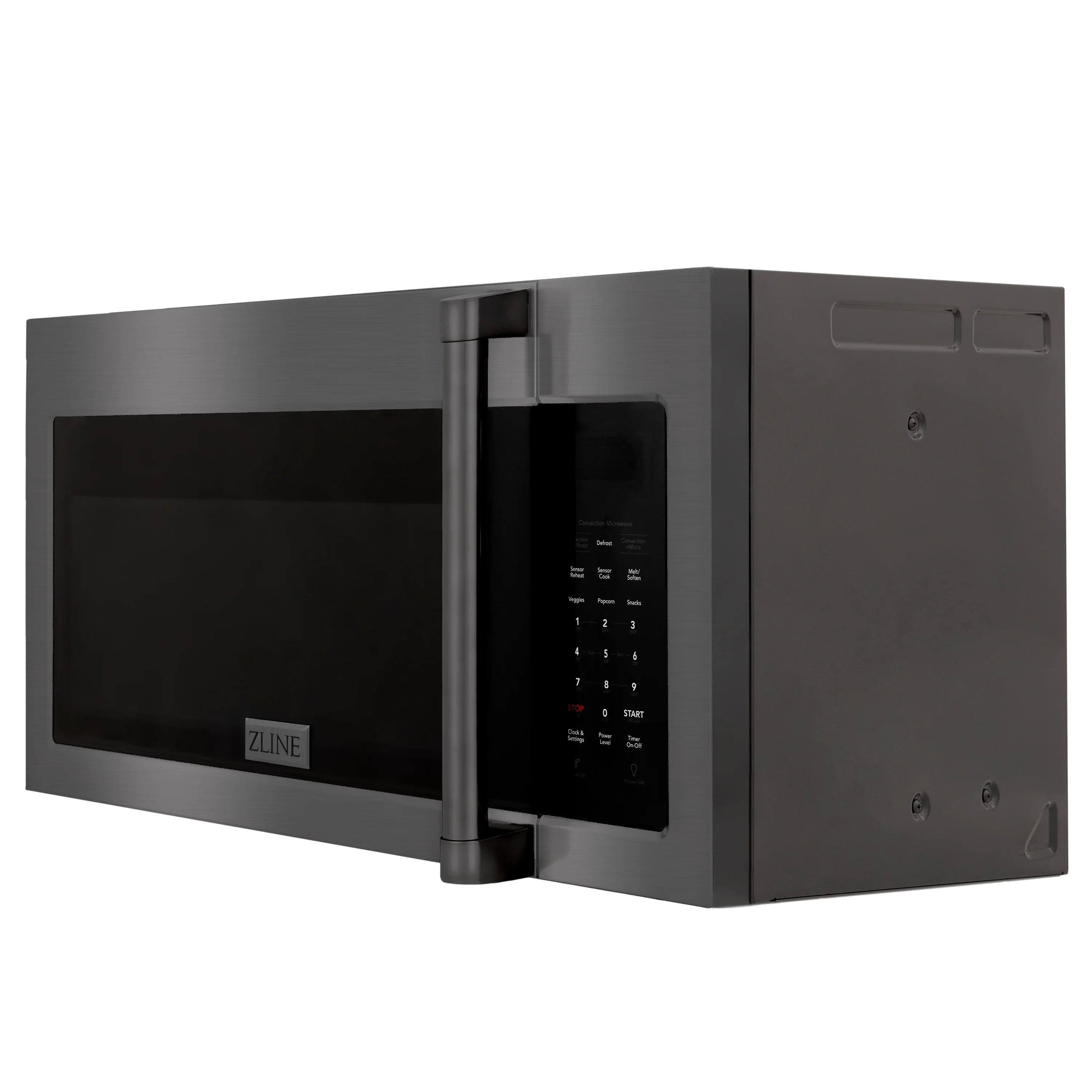ZLINE over-the-range microwave oven side view with control panel and handle