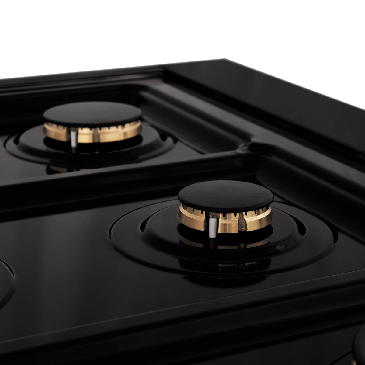 Black gas cooktop with two burners and two black control knobs