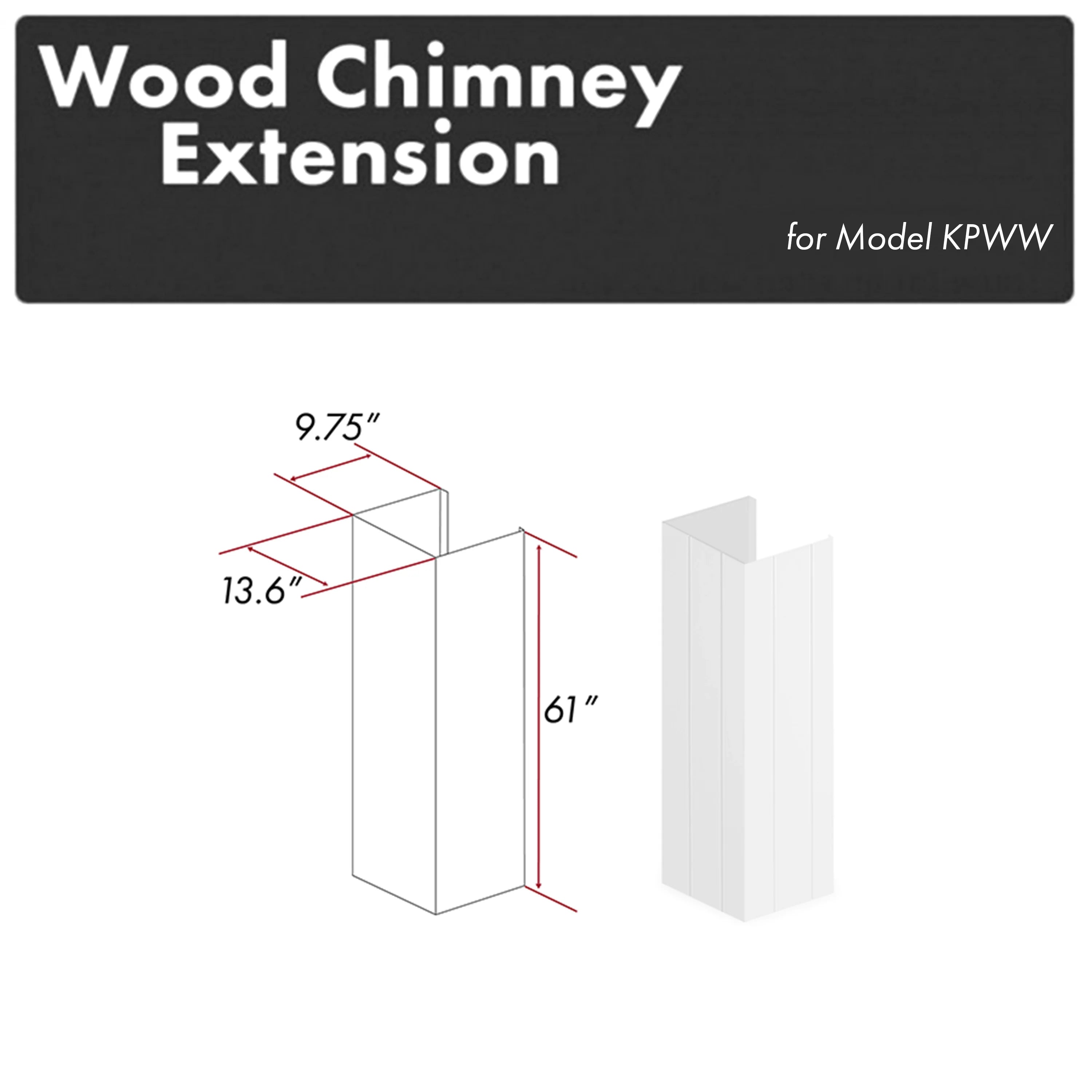 Wooden chimney extension in bright white shiplap, 61 in height, KPWW-E