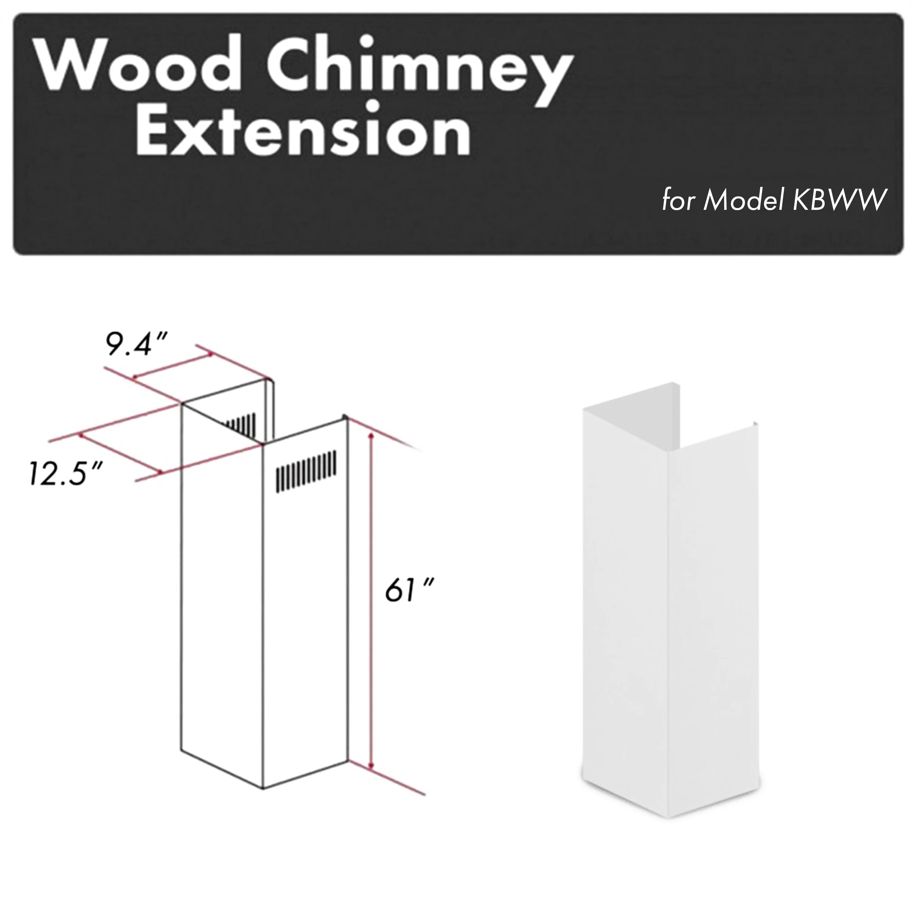 61-inch bright white wood chimney extension, rectangular chimney cover