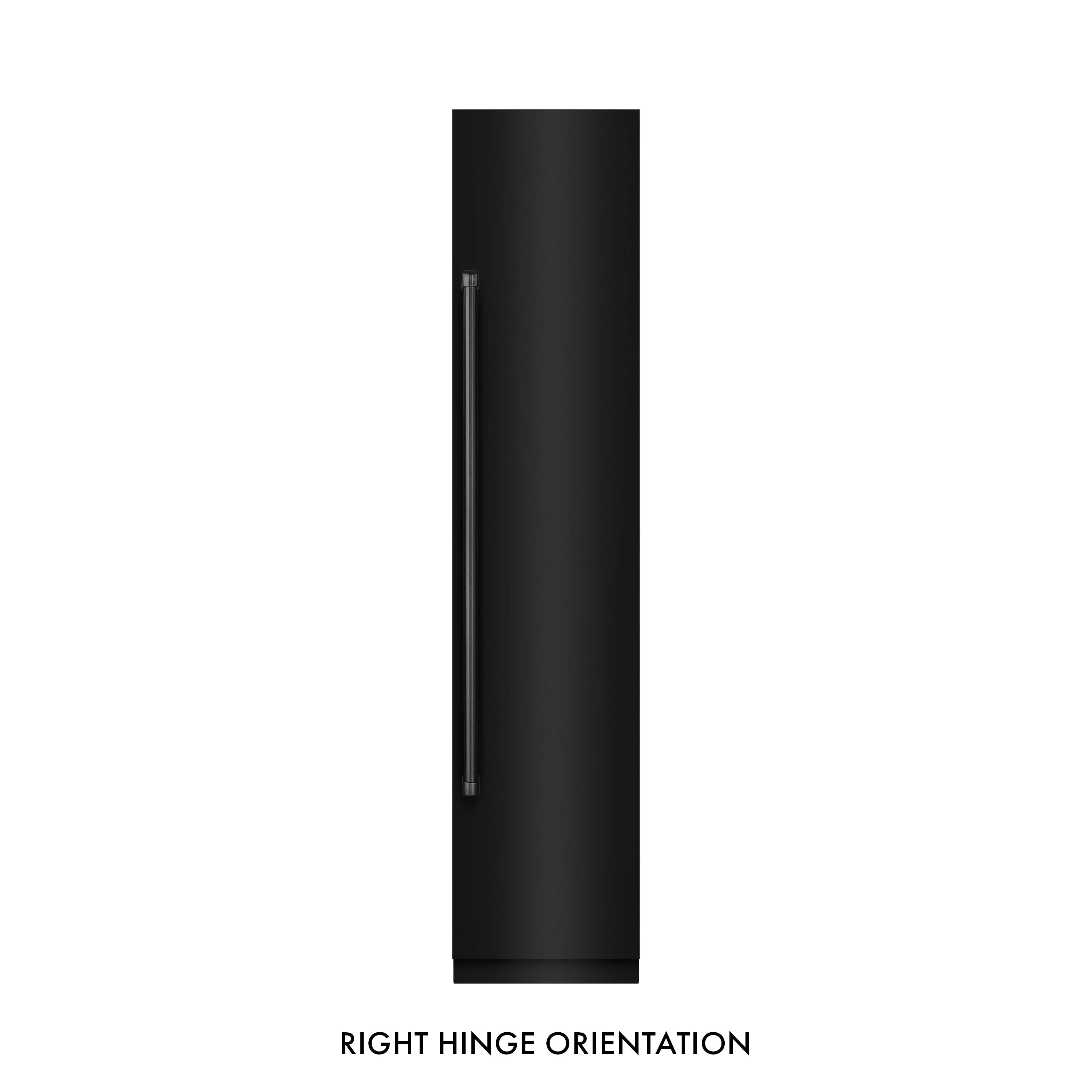 Black stainless steel column freezer door with right hinge orientation