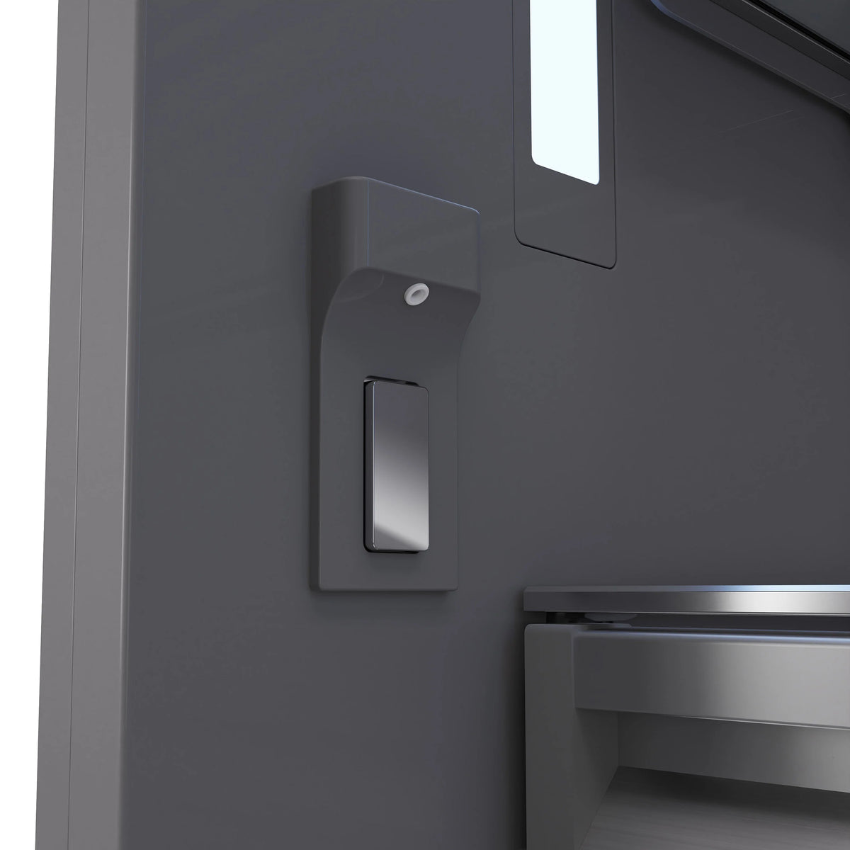 Refrigerator water dispenser controls and spout area on inner door
