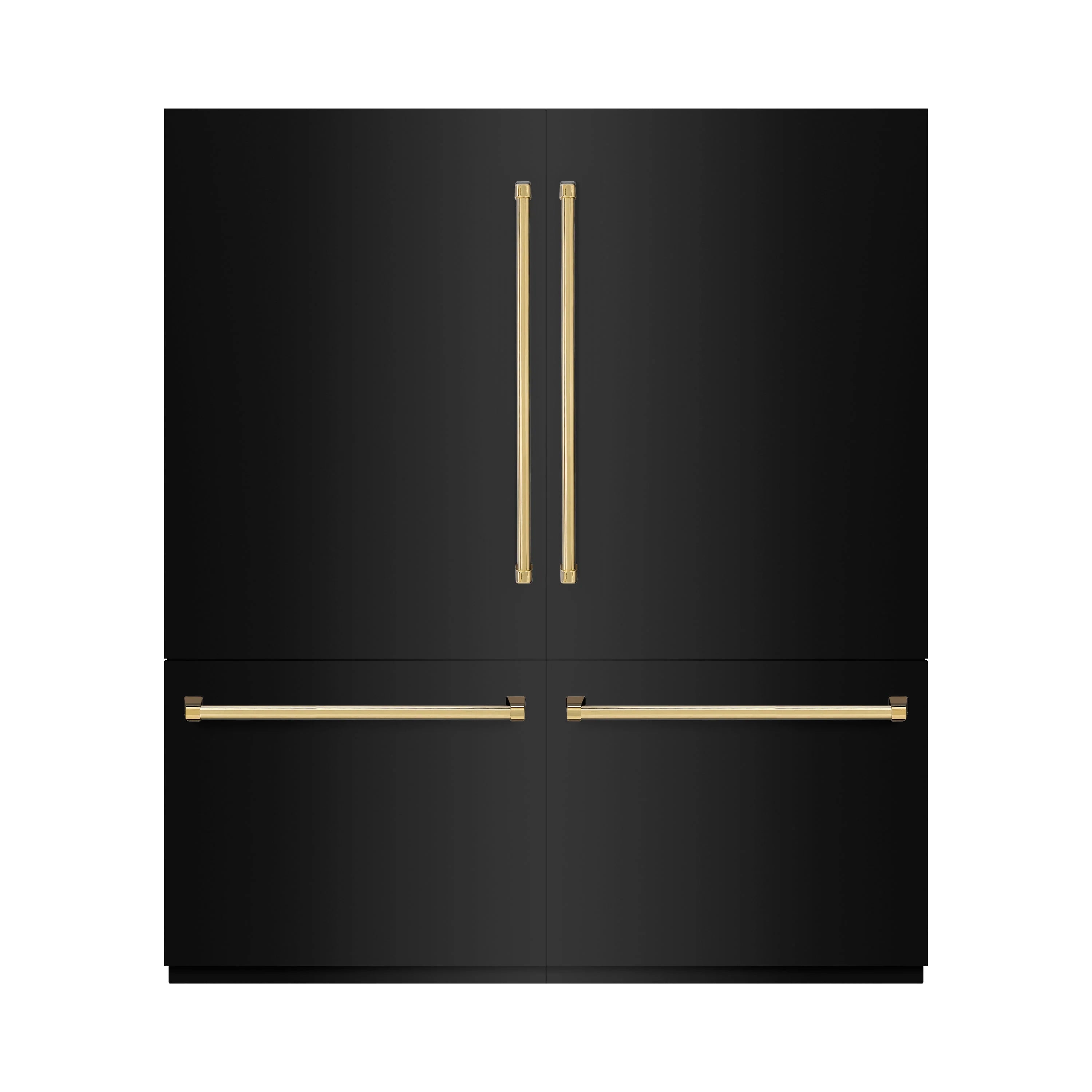Black stainless refrigerator doors with polished gold handles