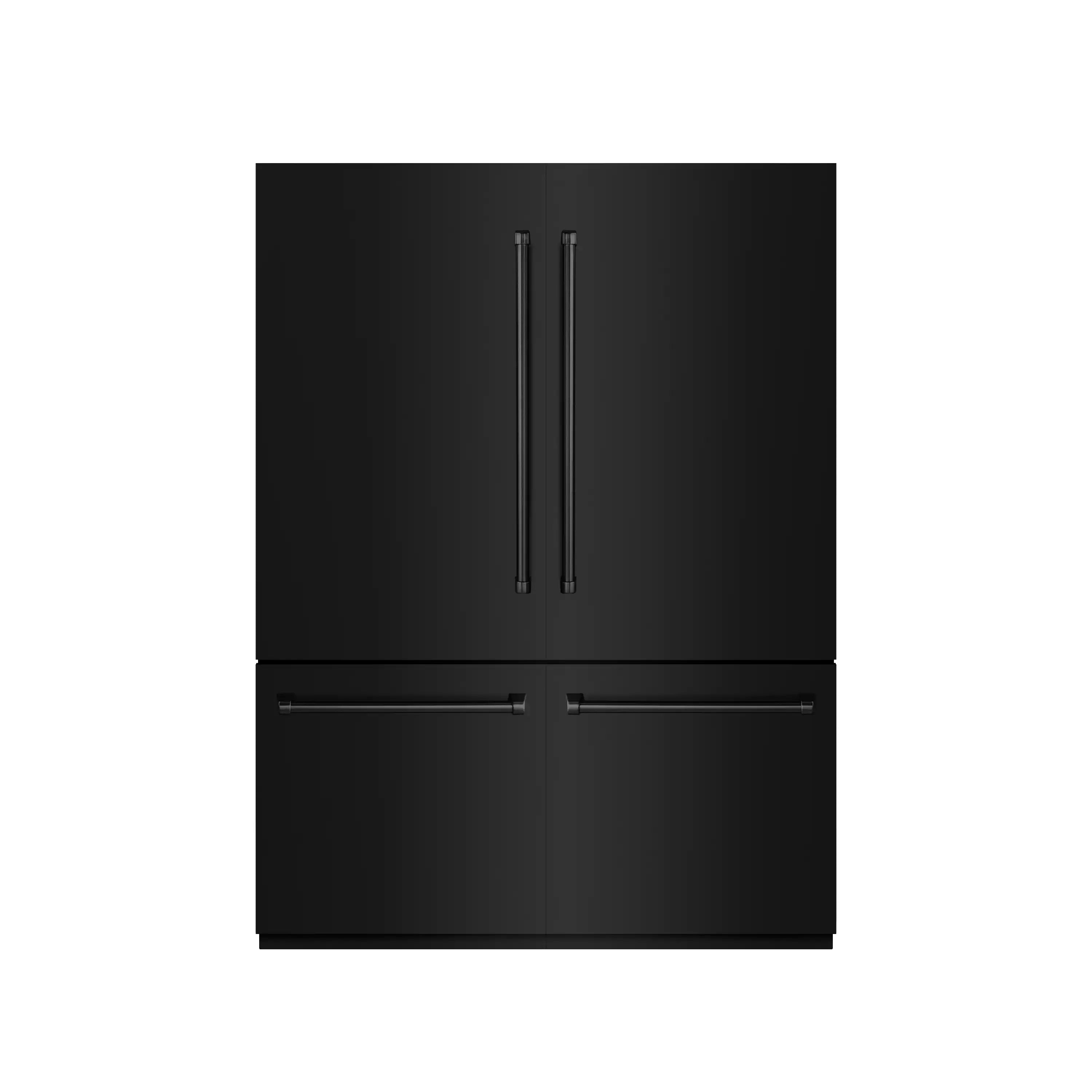Black stainless steel bottom freezer refrigerator with dual handles