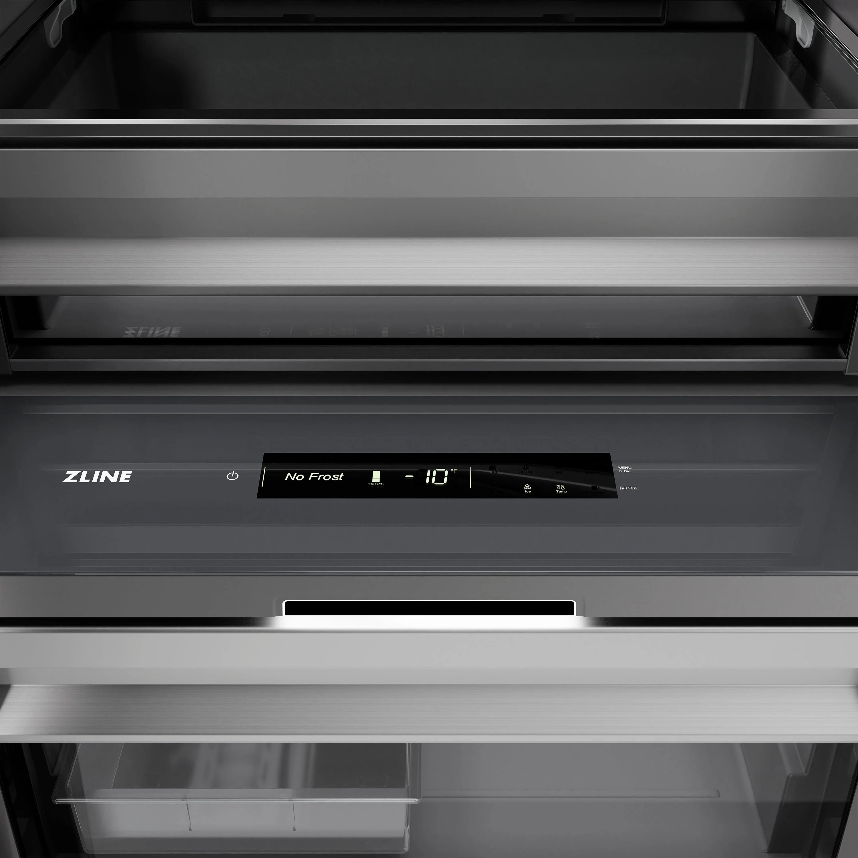 Column freezer digital display panel with No Frost and temperature readout