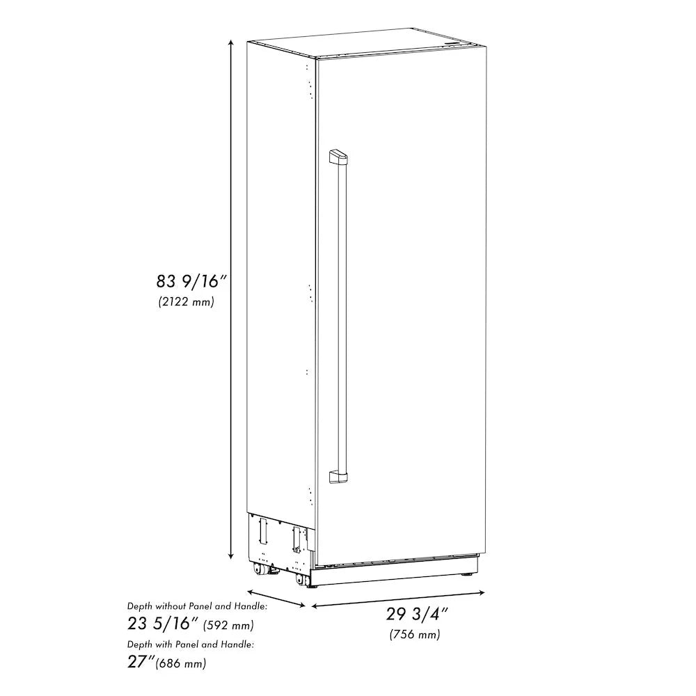 Refrigerator dimensions diagram with height, depth, and width measurements