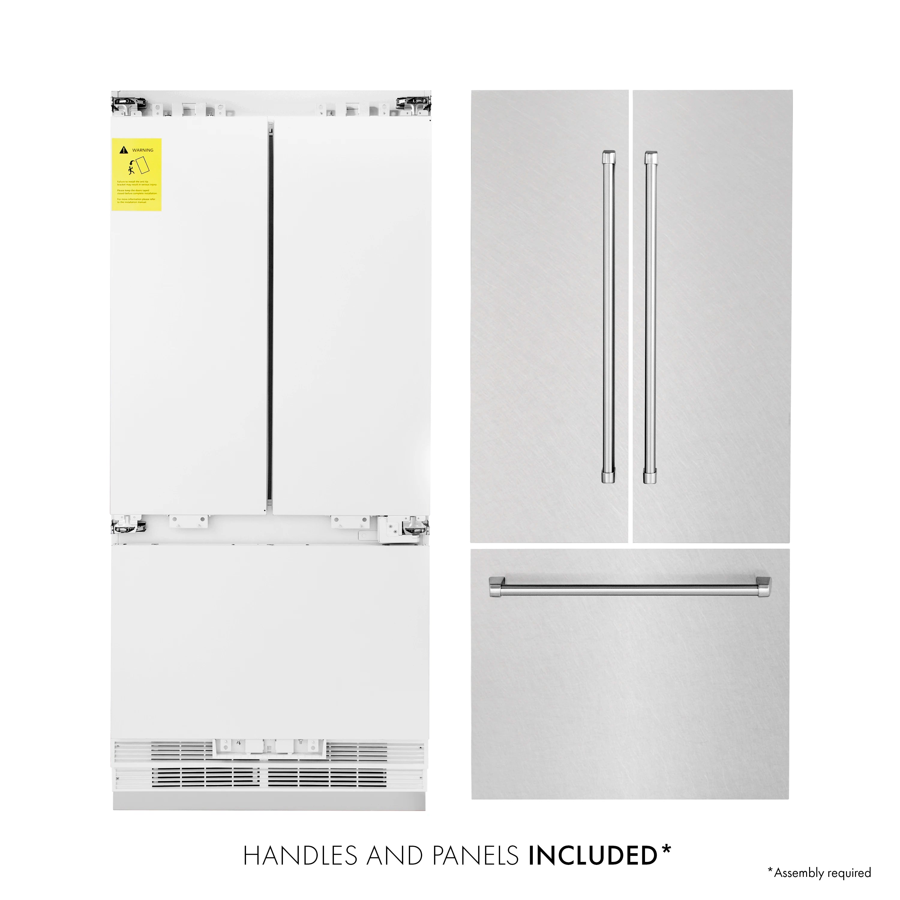 Bottom freezer refrigerator installation parts: handles and panel pieces included
