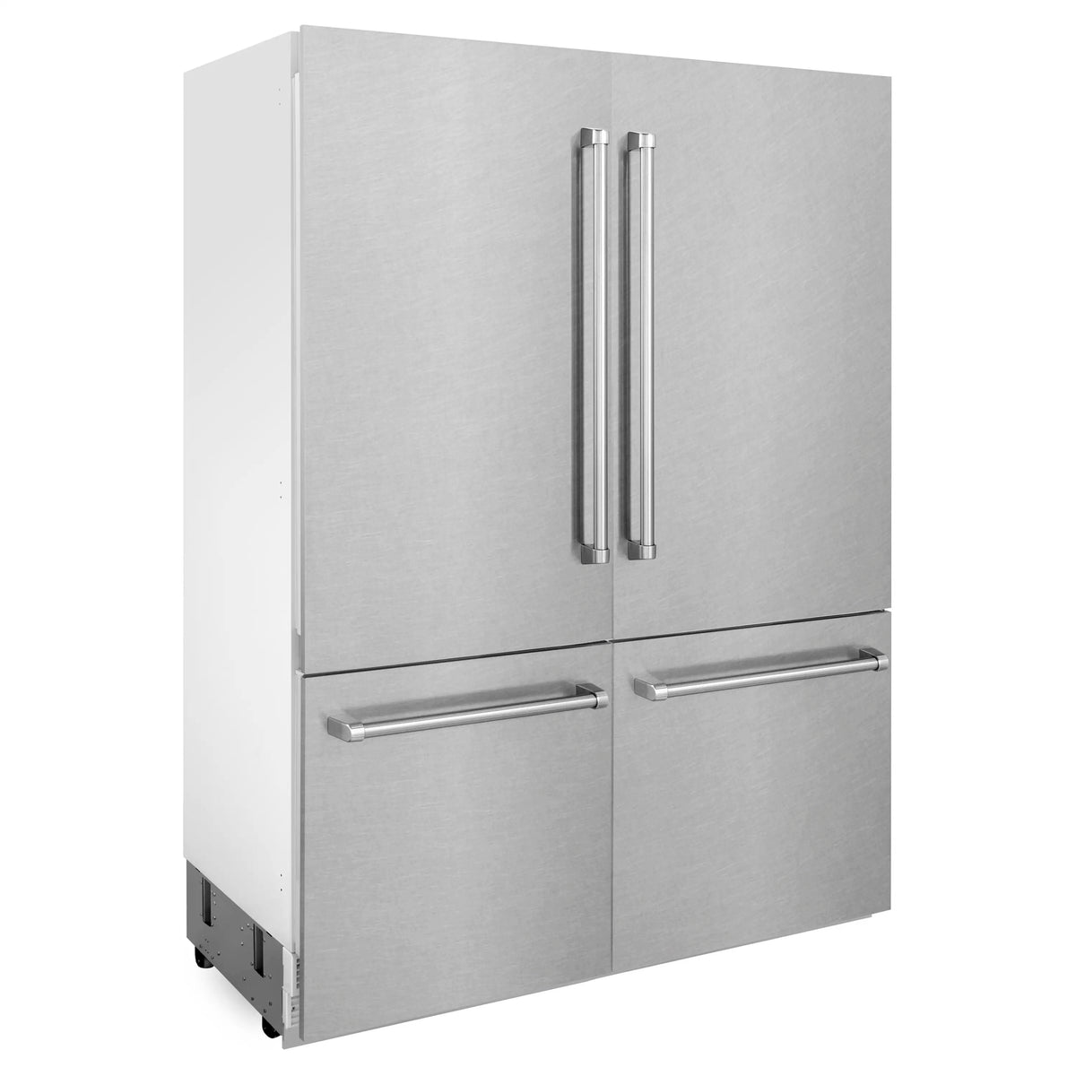 Stainless steel built-in four-door refrigerator with top and bottom bar handles