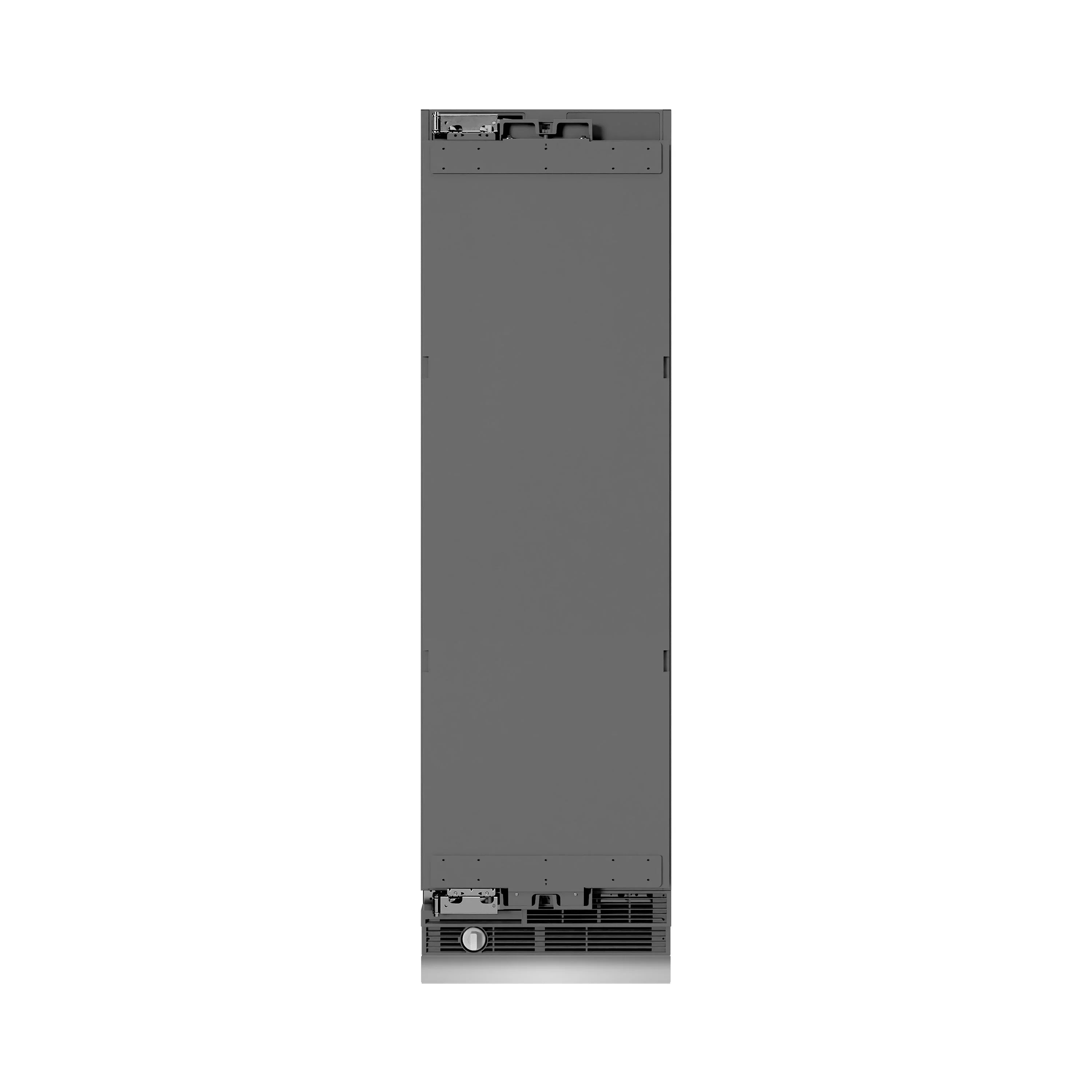 ZLINE panel-ready refrigerator-freezer cabinet with gray metal front panel and vents
