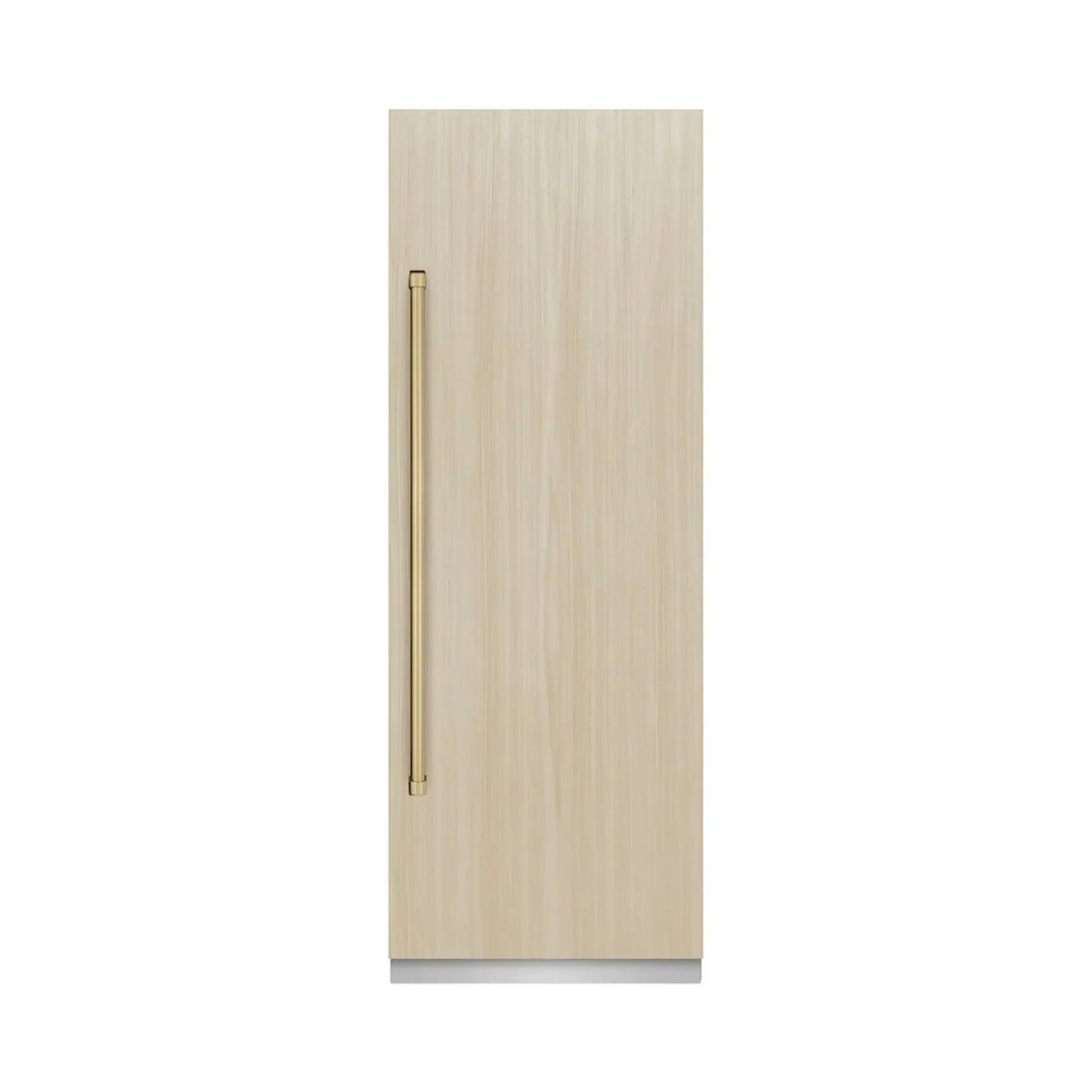 Panel-ready column refrigerator door panel placeholder with vertical gold handle