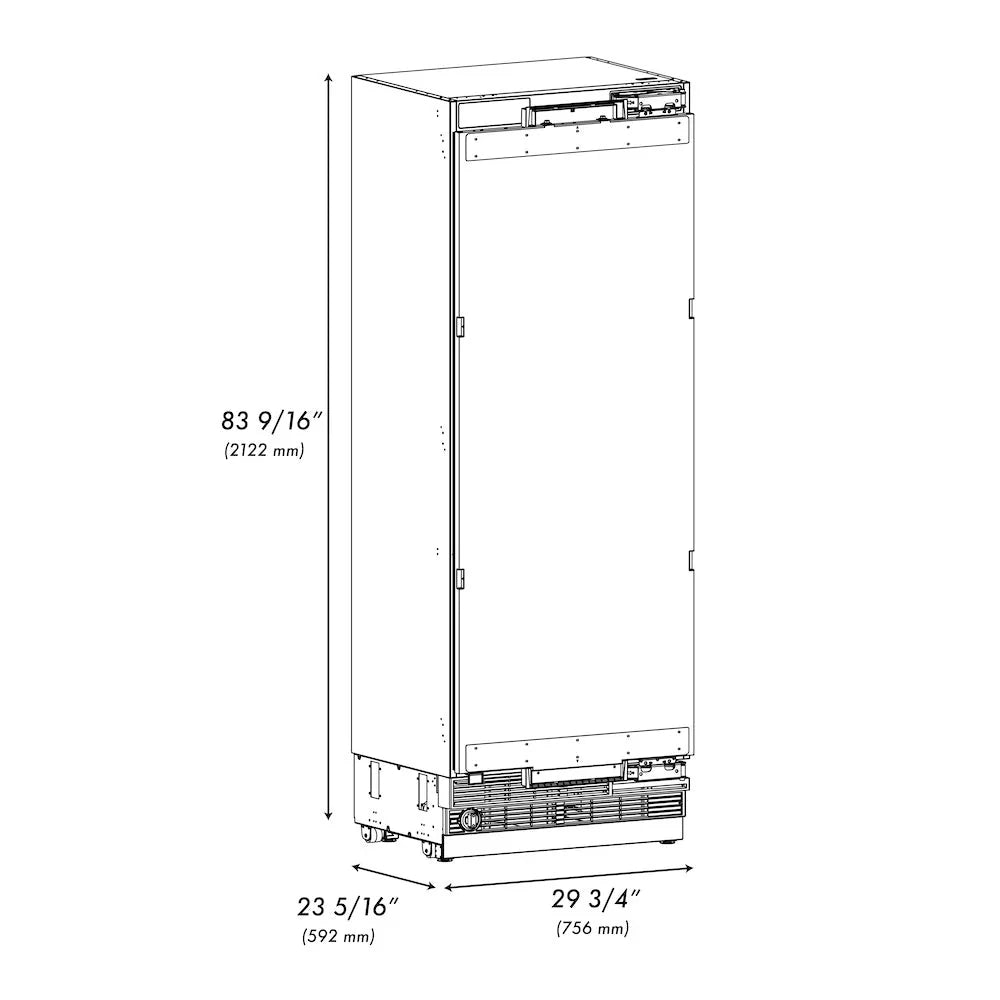 Refrigerator/freezer installation dimensions diagram with height and width measurements
