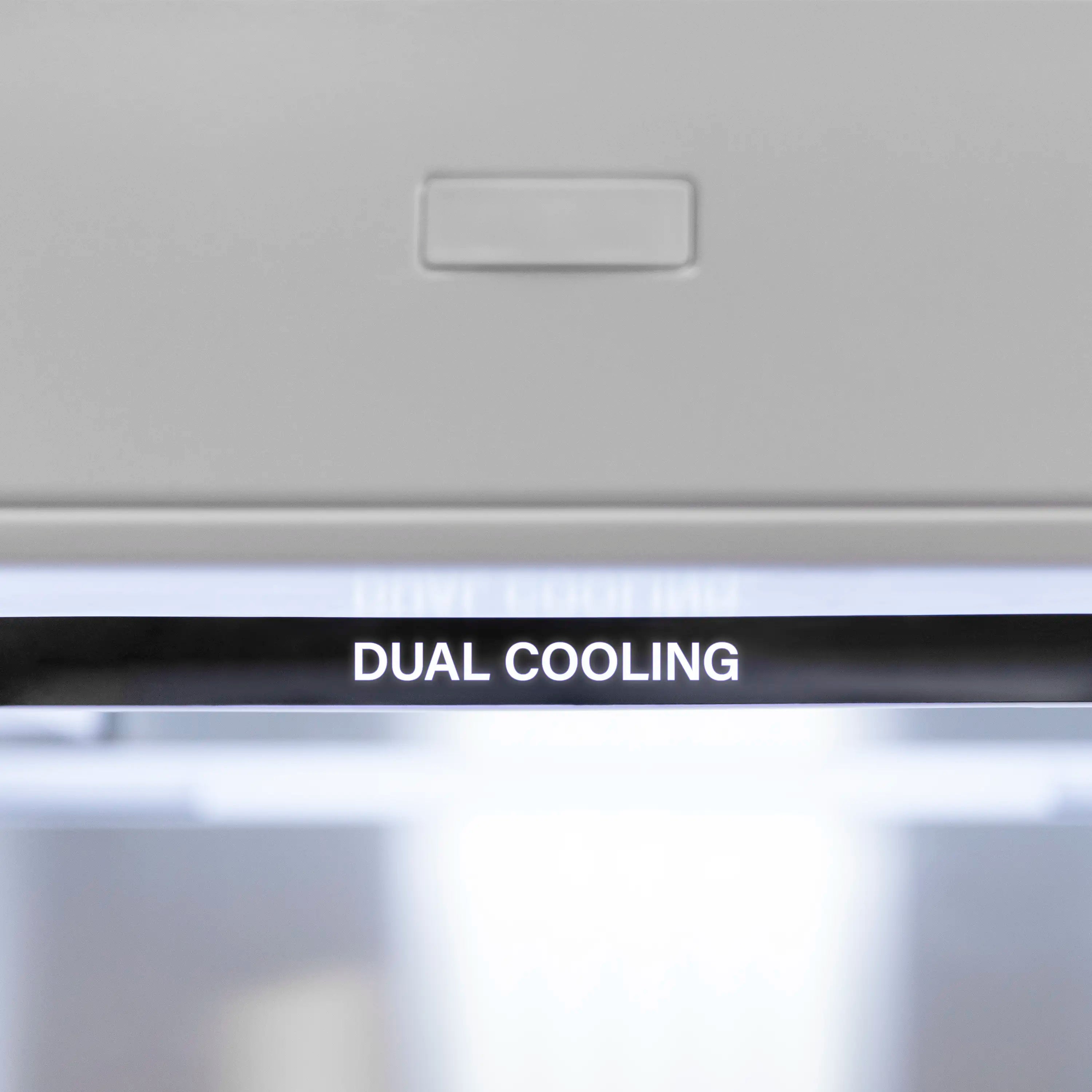 Built-in refrigerator label reading DUAL COOLING on the front panel