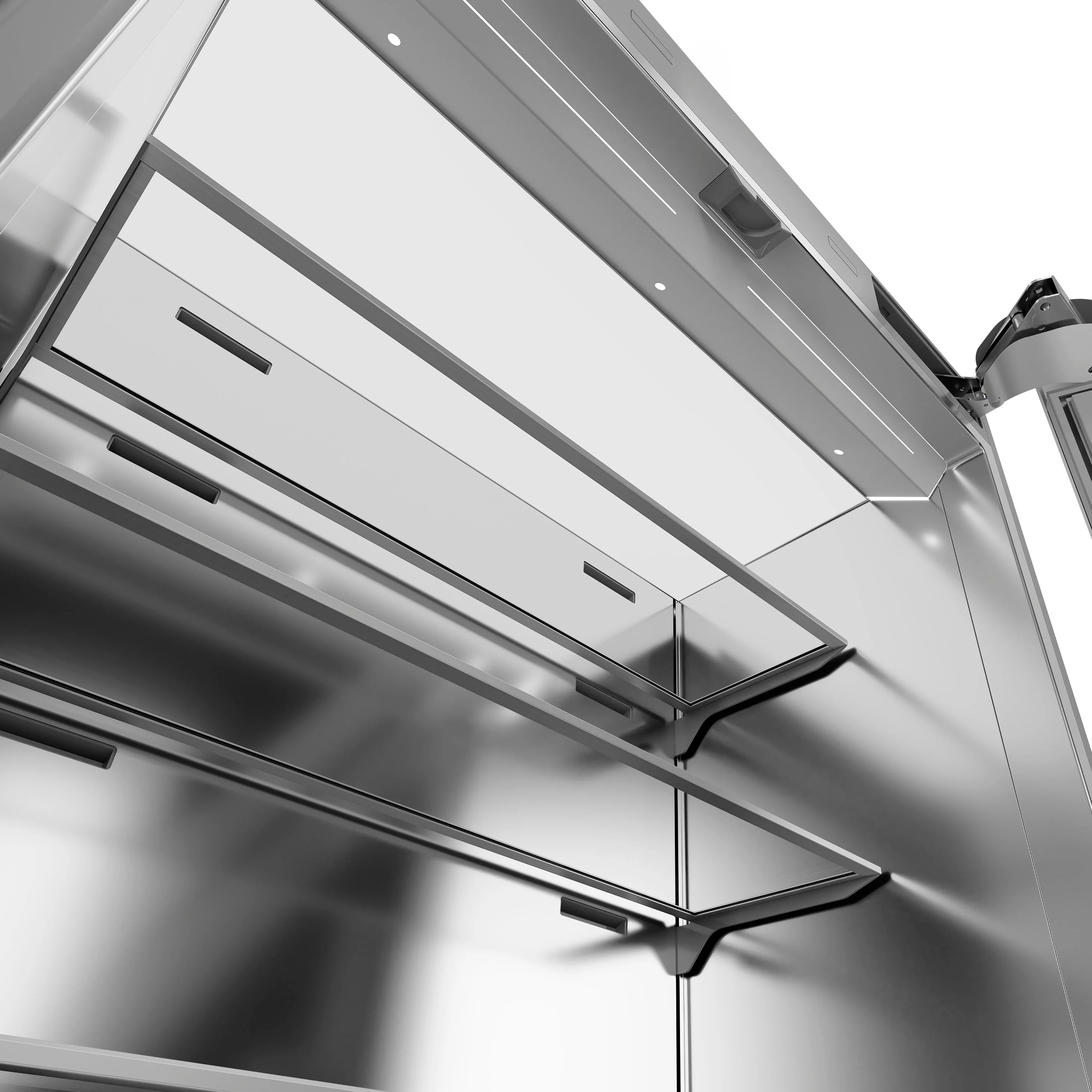 Stainless freezer drawer and shelf rails for built-in refrigerator
