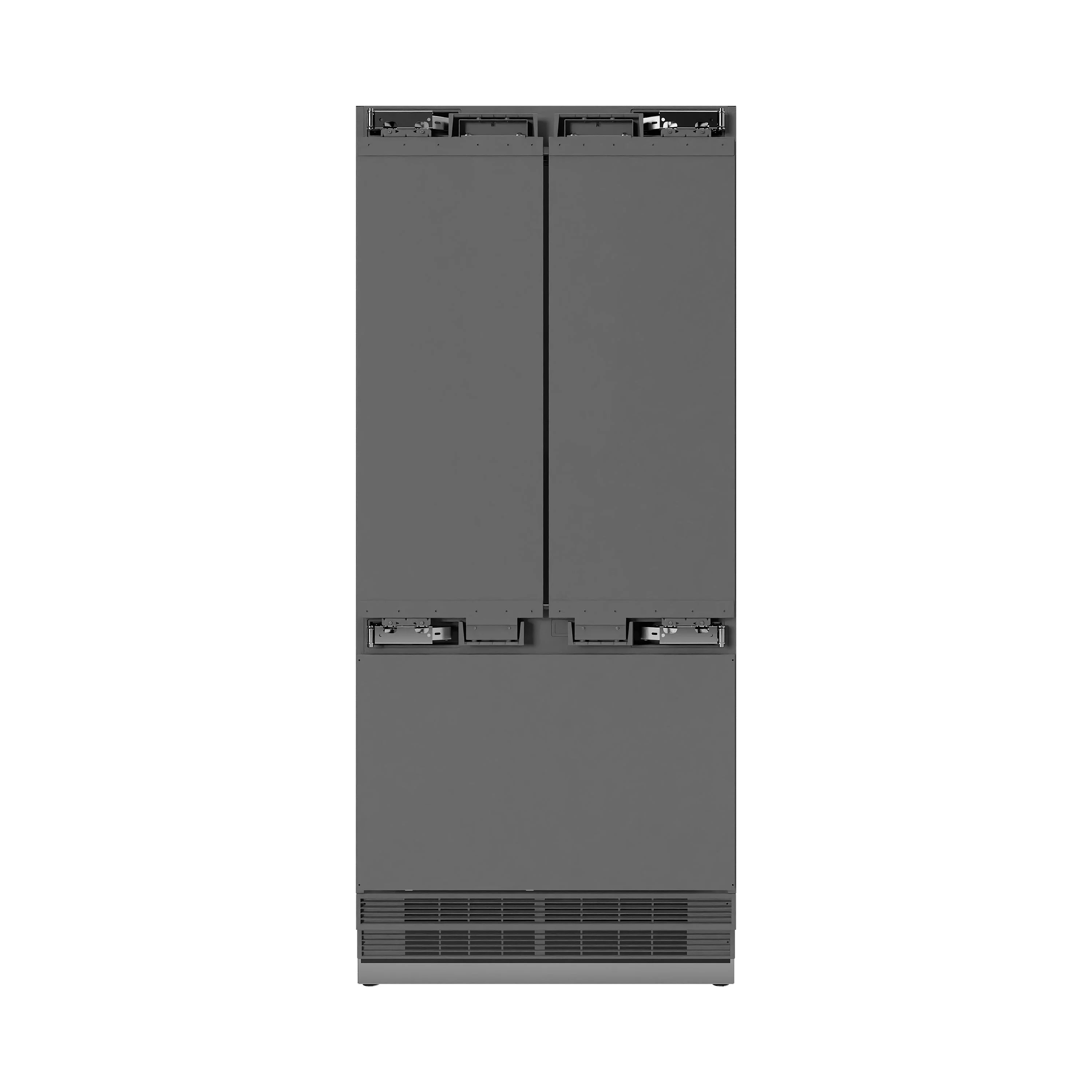 Panel-ready built-in refrigerator doors with stainless lower freezer vent grille