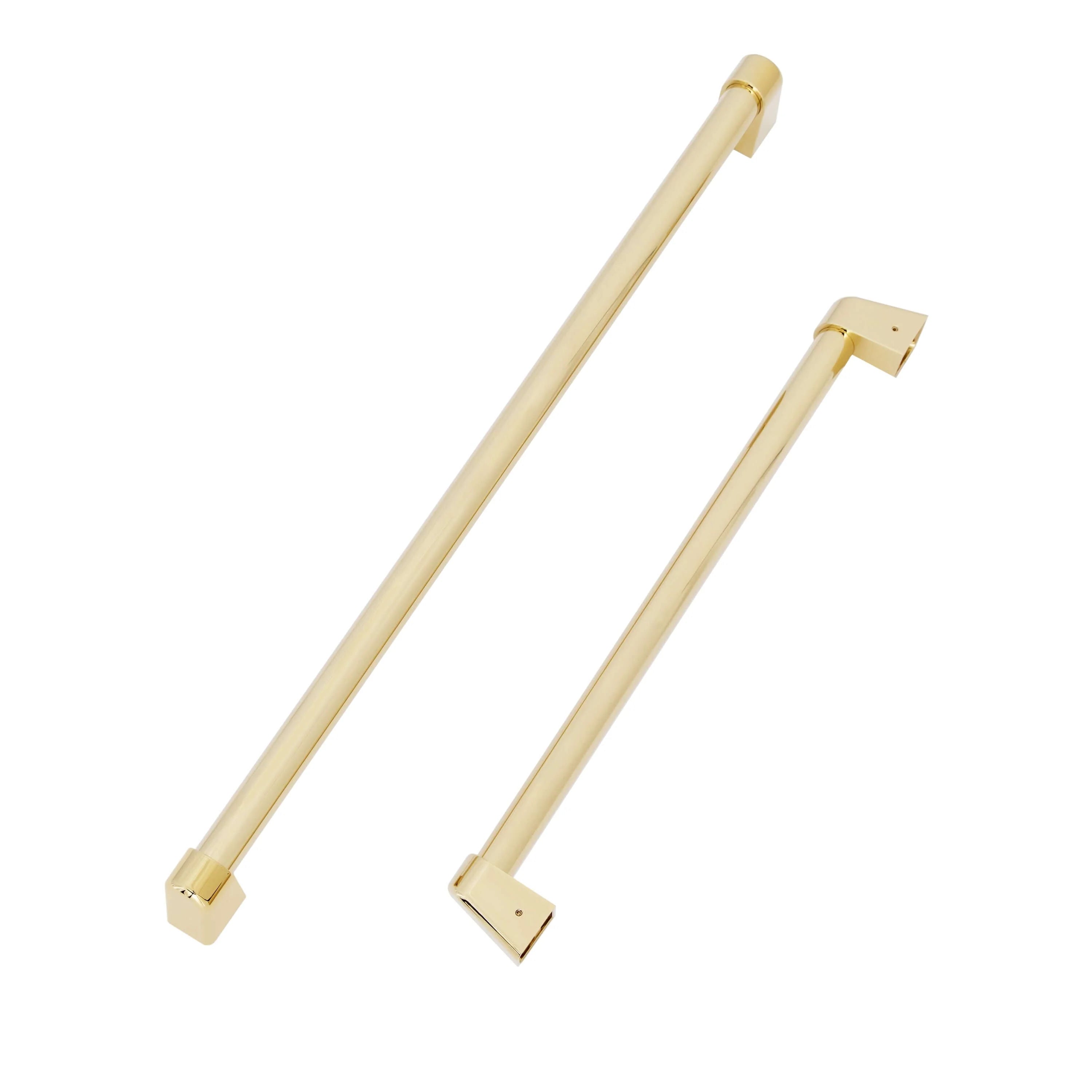 Polished gold refrigerator handle set with two-bar pull handles for panel-ready doors
