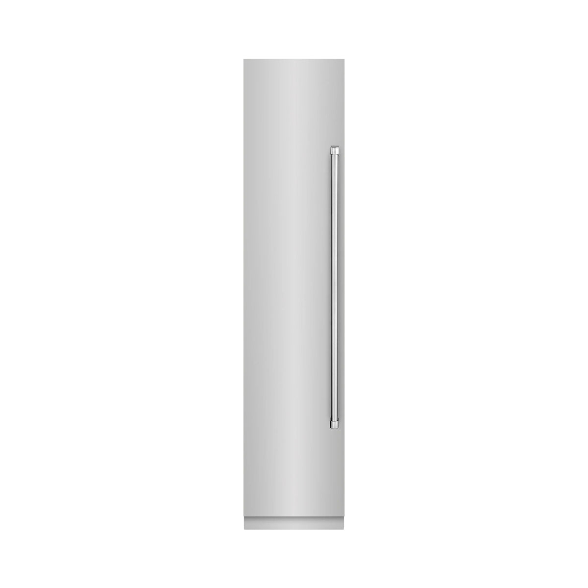 Stainless steel column refrigerator-freezer with vertical handle and sleek door panel
