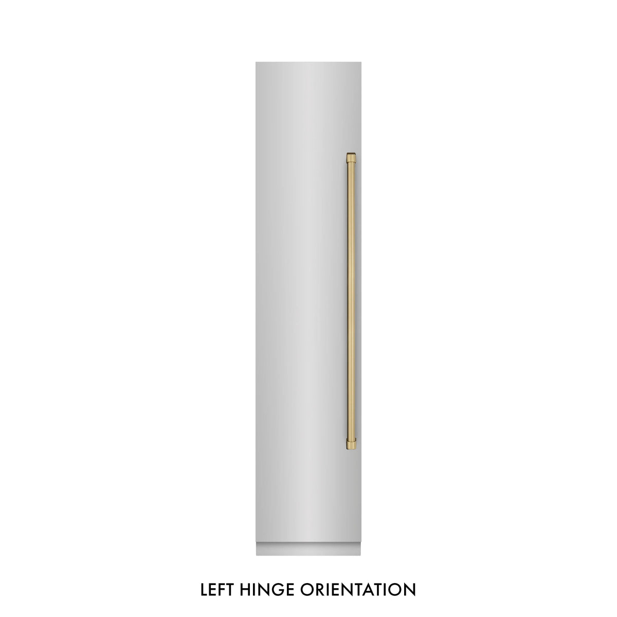 Left hinge orientation view of a column freezer with champagne bronze handle