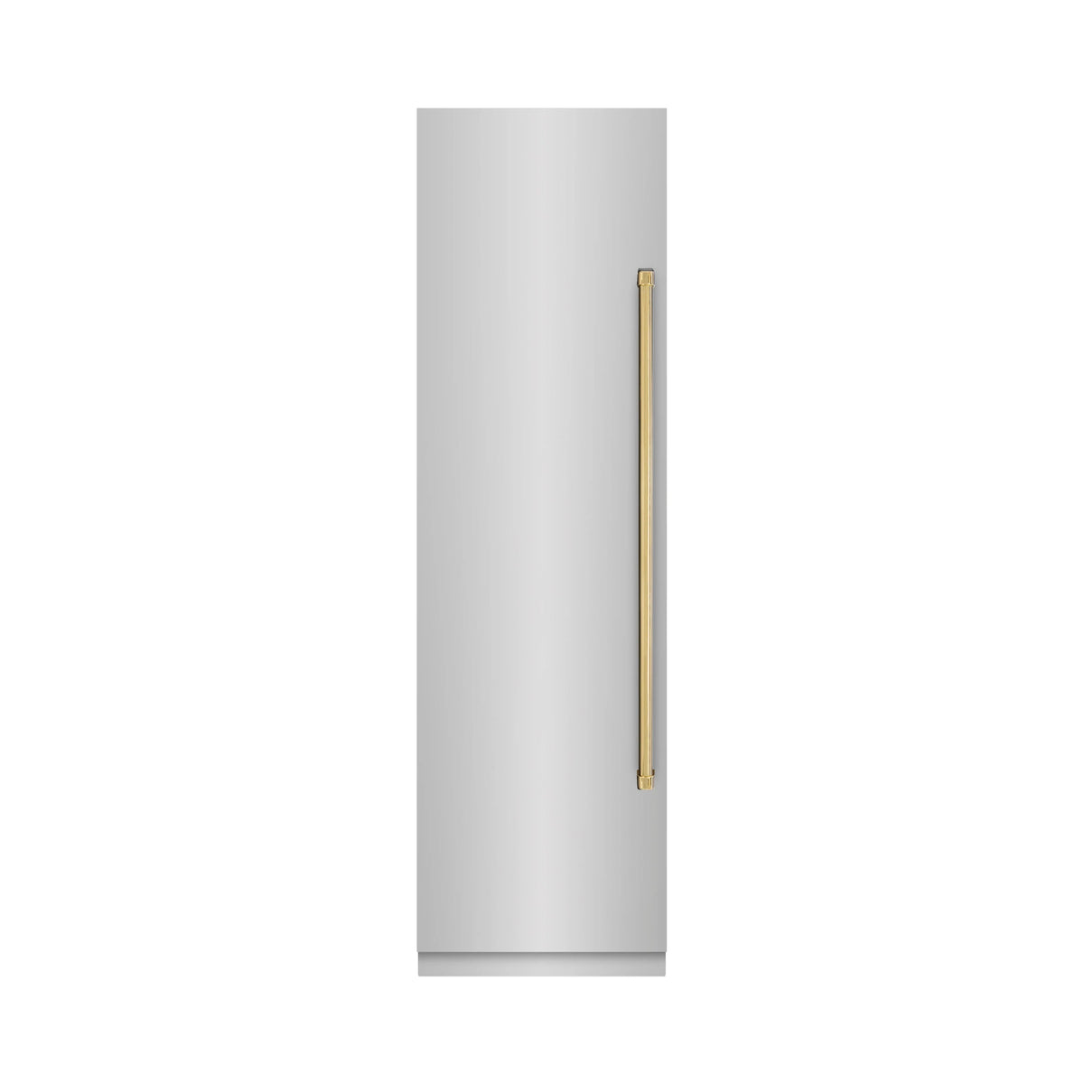 Stainless steel column freezer with polished gold vertical handle, front view
