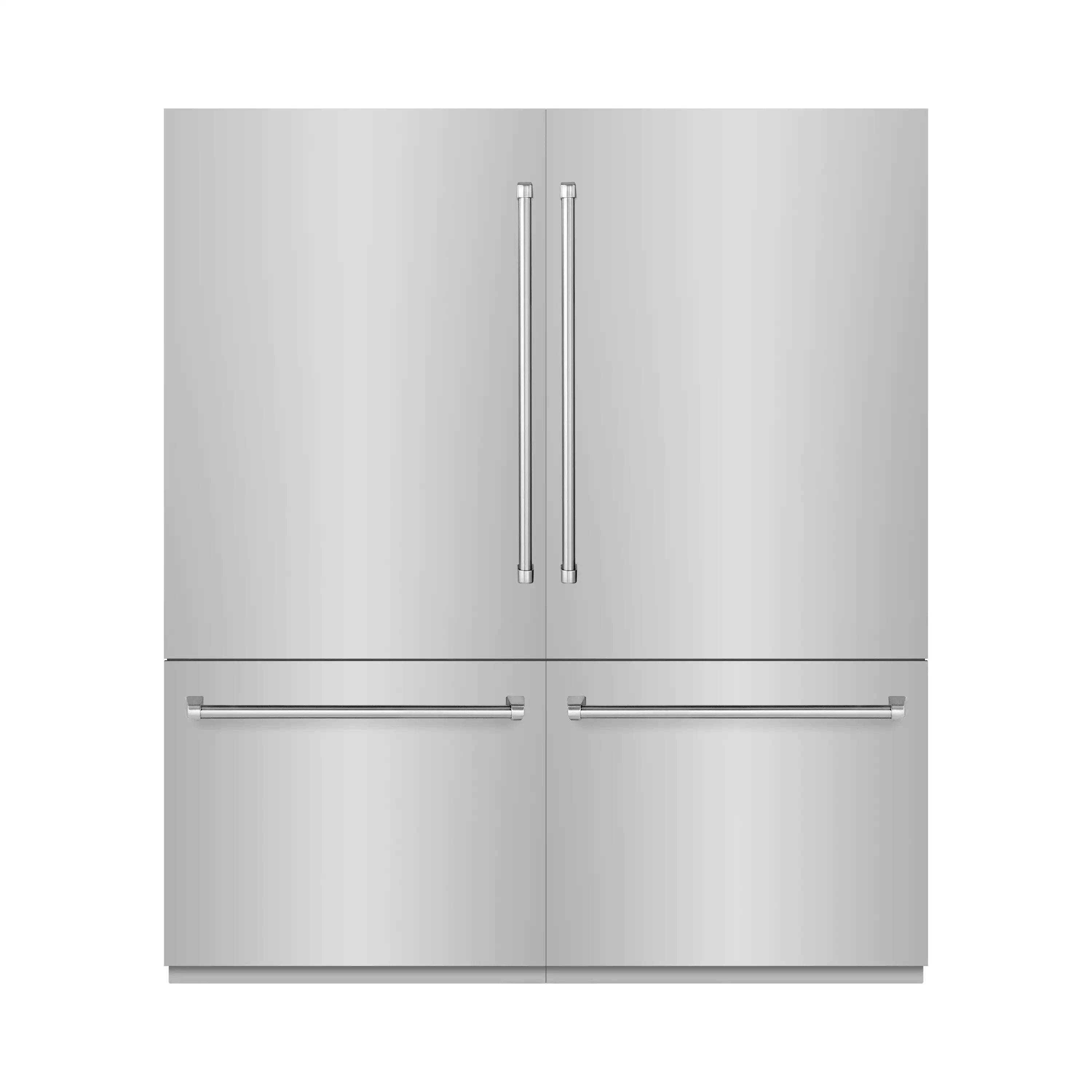Stainless steel French door refrigerator with dual vertical handles