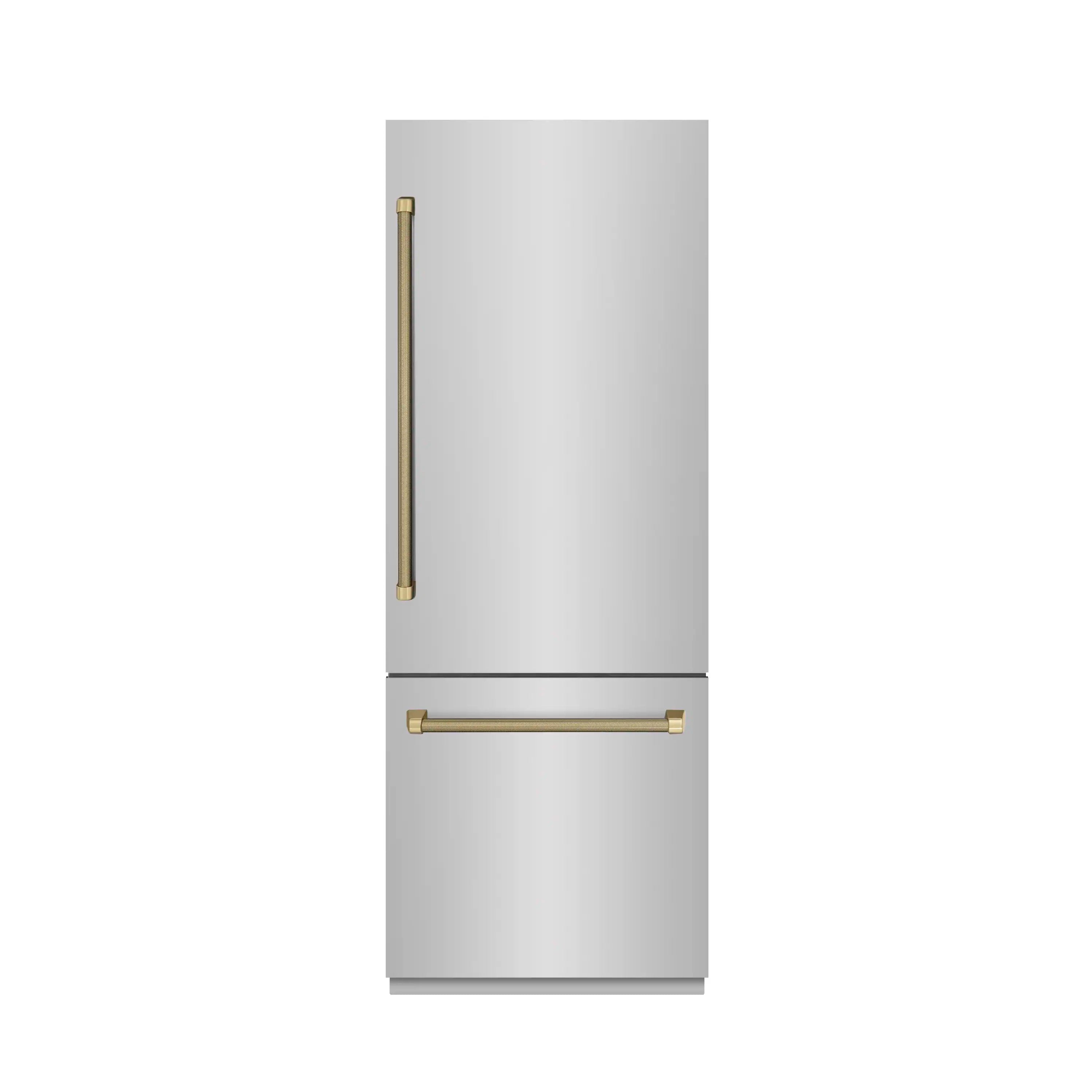 Built-in refrigerator door and handle outline in champagne bronze
