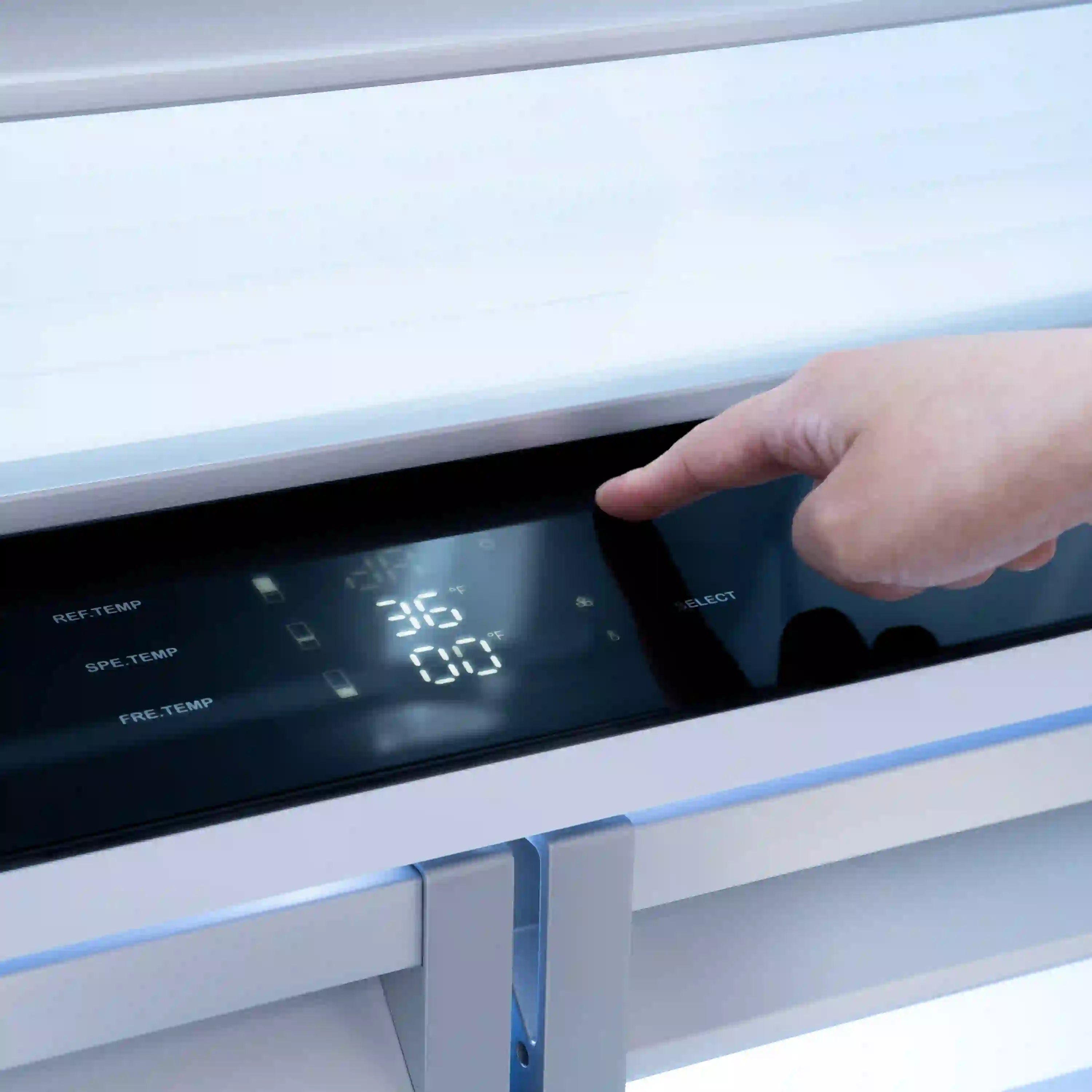 Refrigerator touch control panel with illuminated temperature display