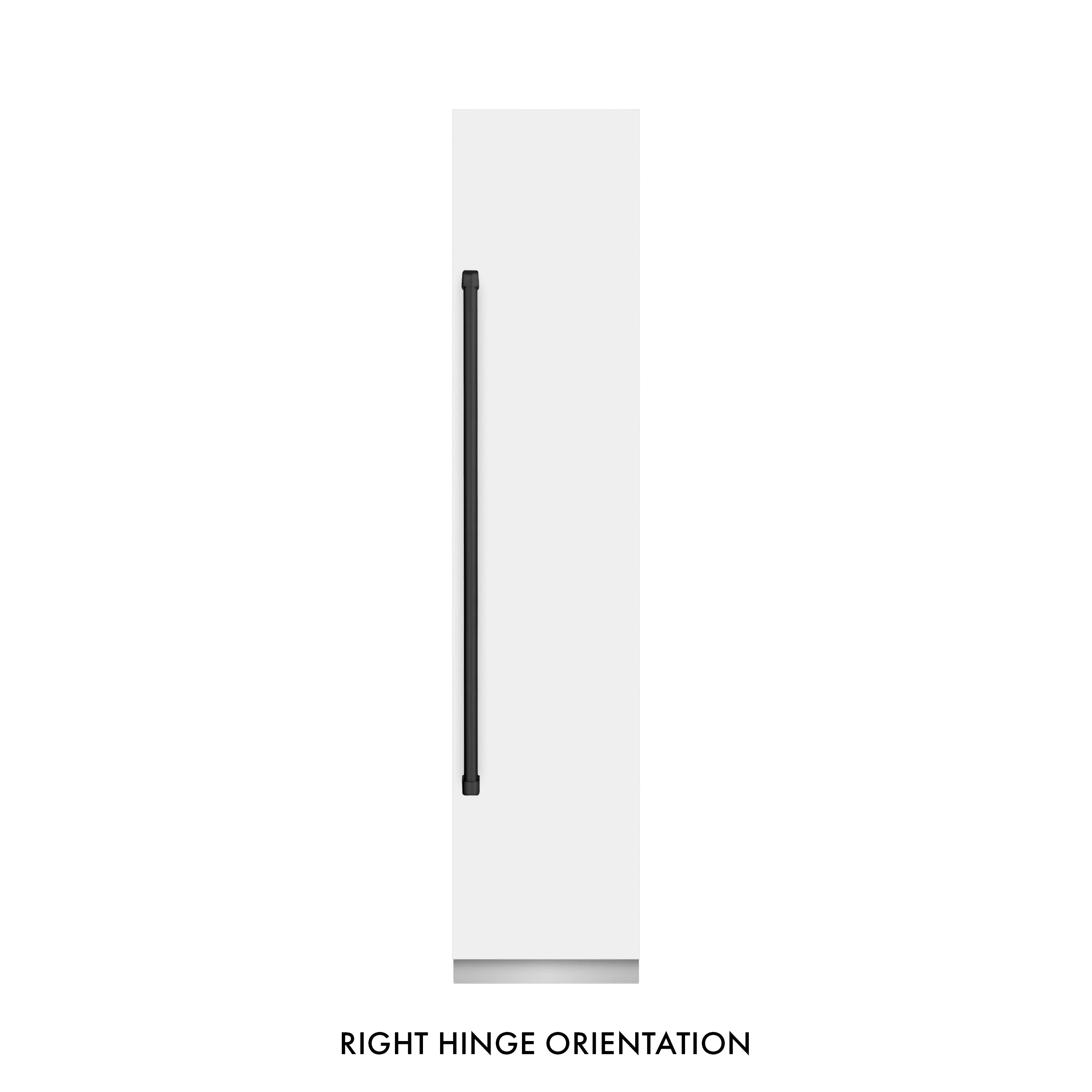 White matte column freezer door showing hinge hardware for right swing