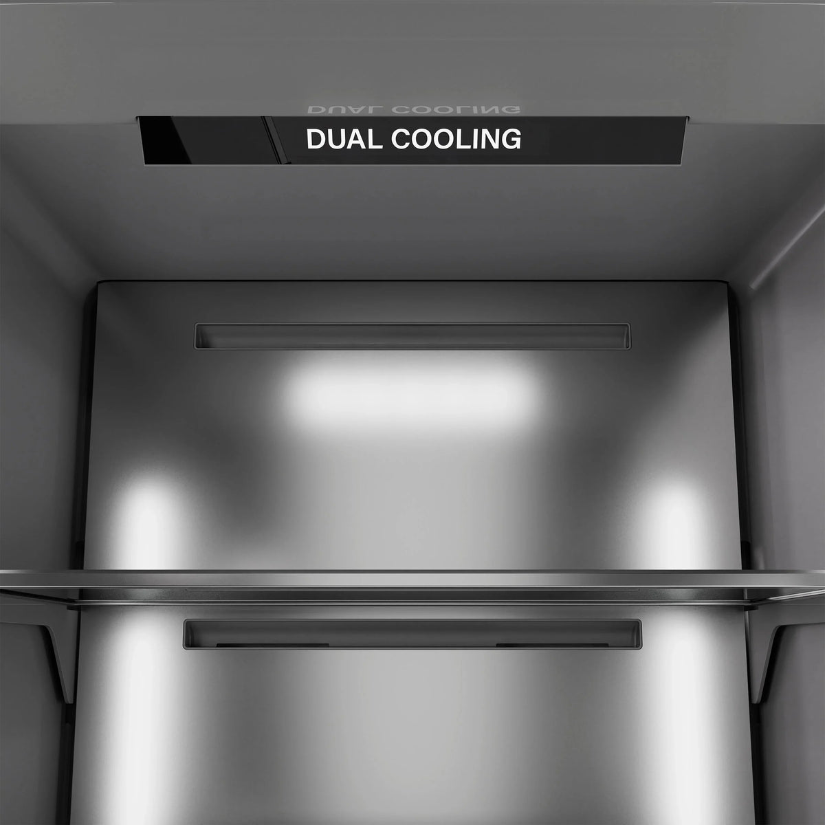 ZLINE column freezer top section with visible control panel labeled "DUAL COOLING"
