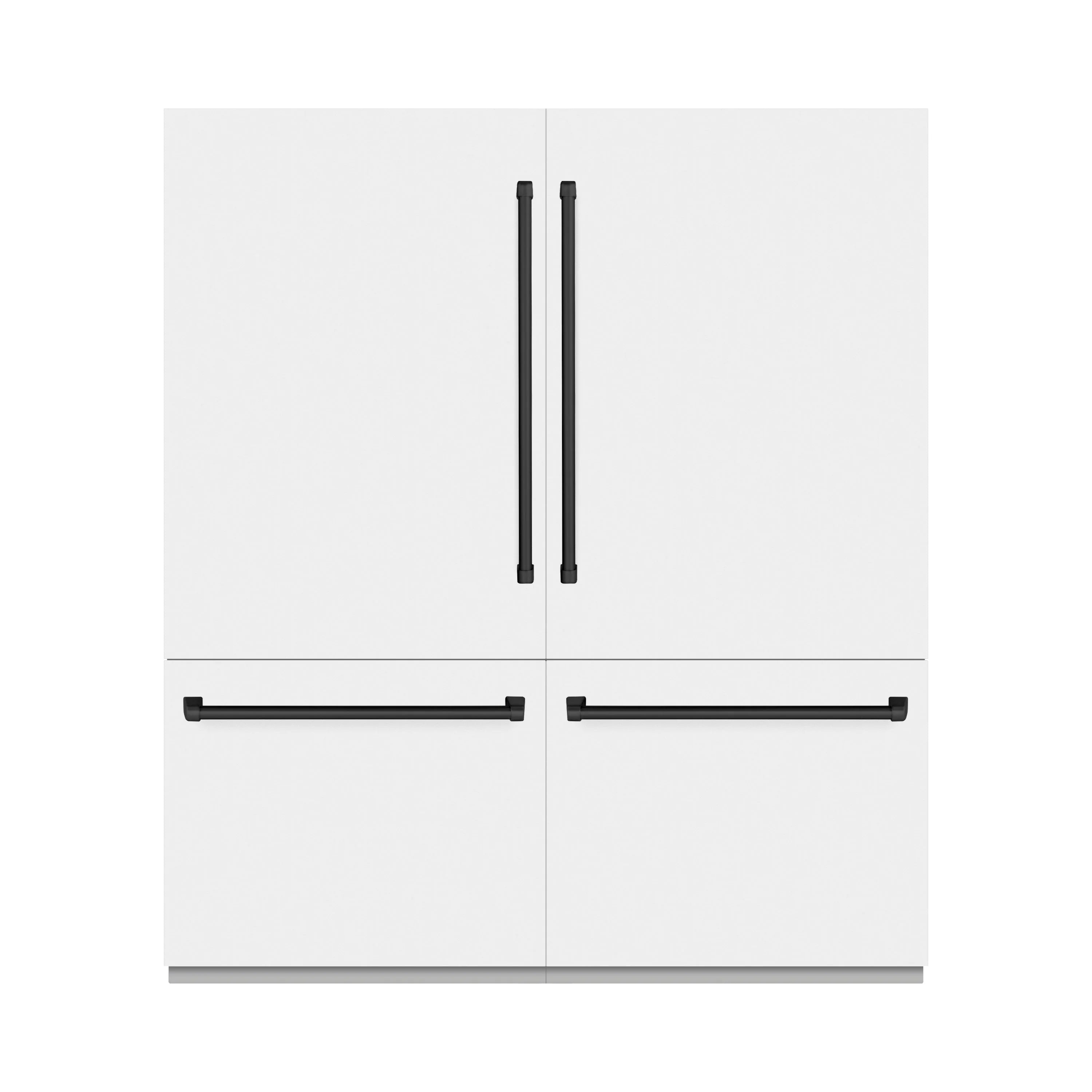 White French door refrigerator with matte black bar handles