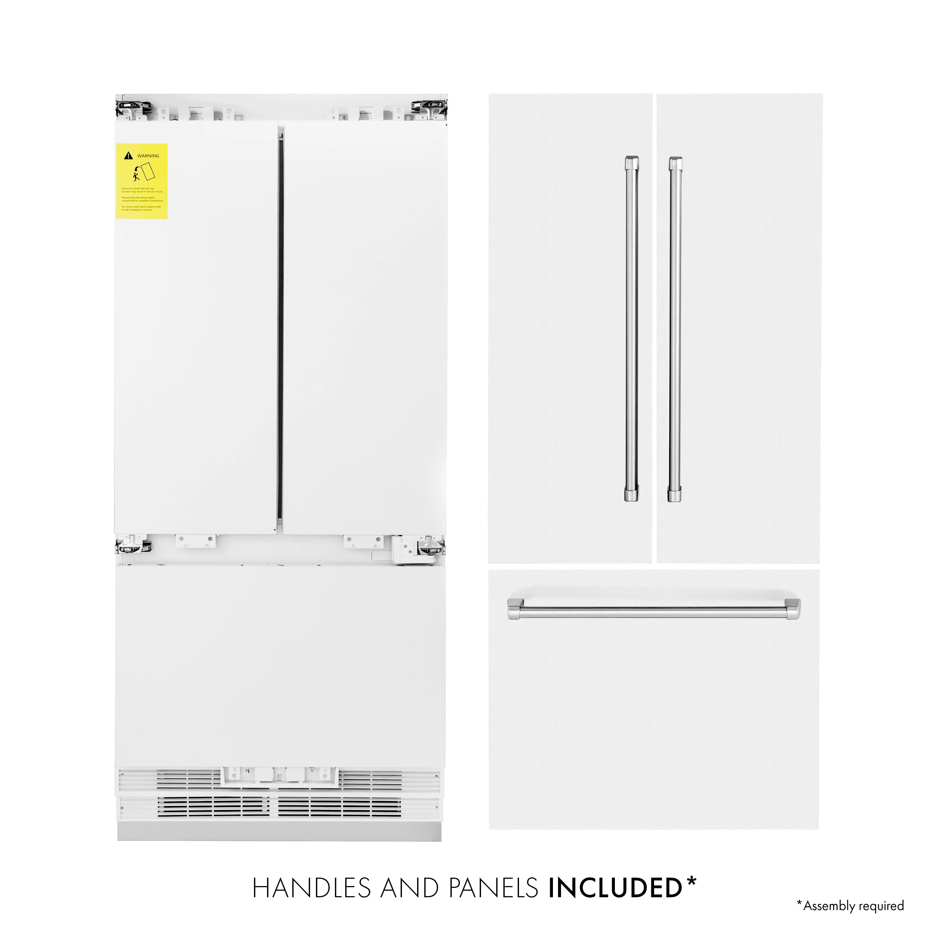 Refrigerator handles and included panels, showing separated back section and components