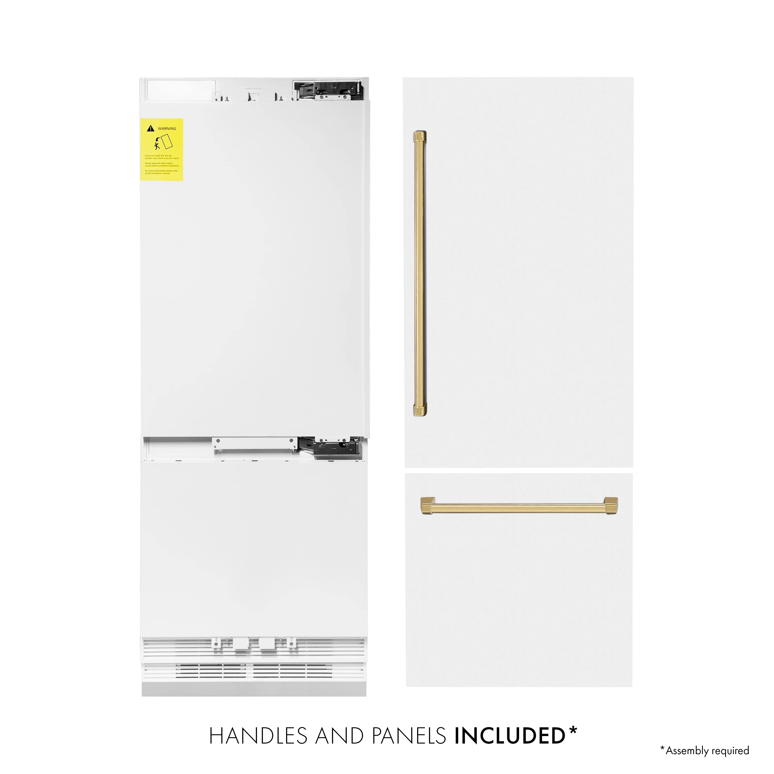 Refrigerator handles and panels included illustration in white with gold accents