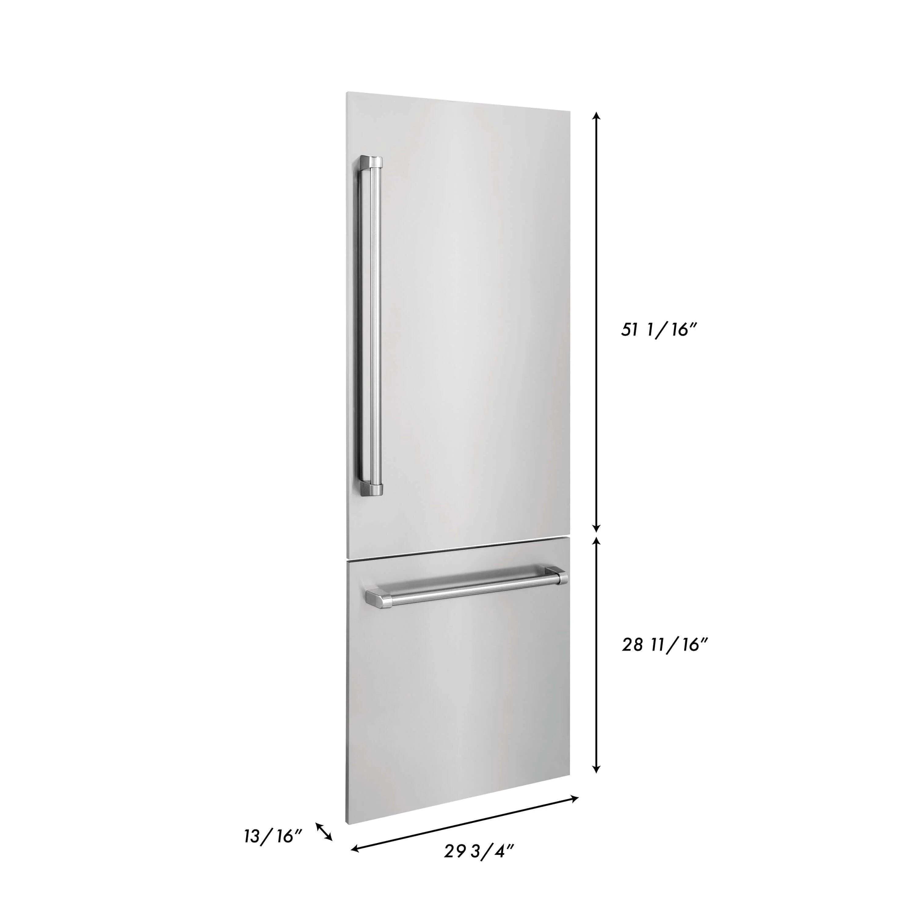 Stainless steel refrigerator panel with built-in vertical and horizontal handles