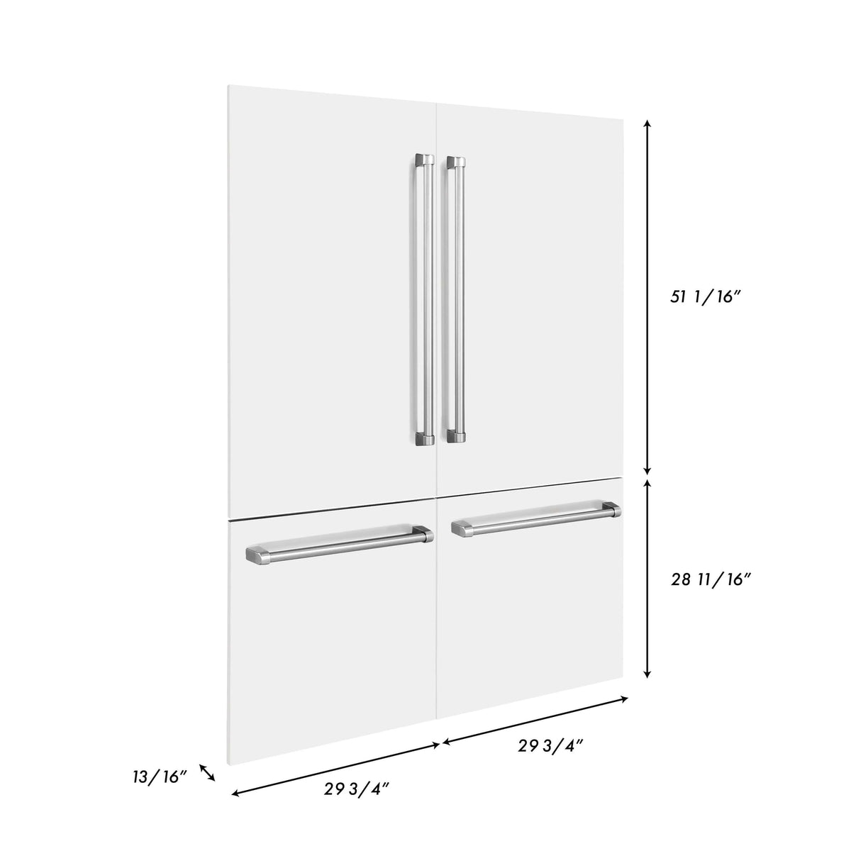 Matte white refrigerator panel with two vertical handles and two horizontal bars