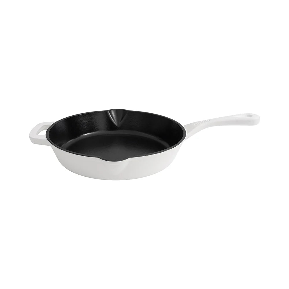 ZLINE white matte enameled cast iron skillet with black interior and white handle