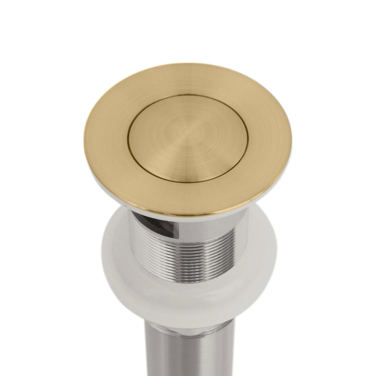 Champagne bronze pop-up drain stopper with round top and chrome threaded base