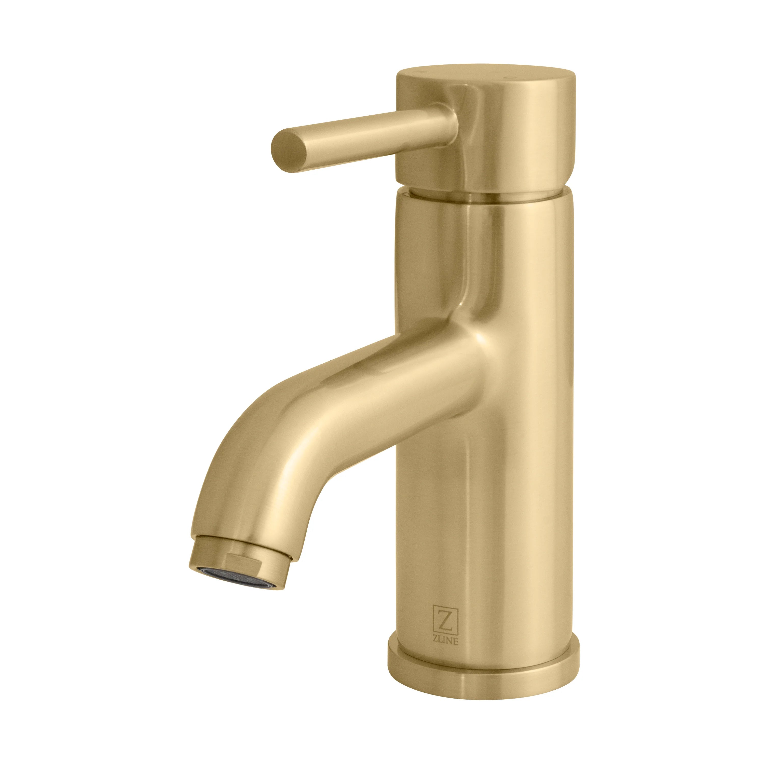 Champagne bronze bathroom sink faucet with side lever handle and curved spout