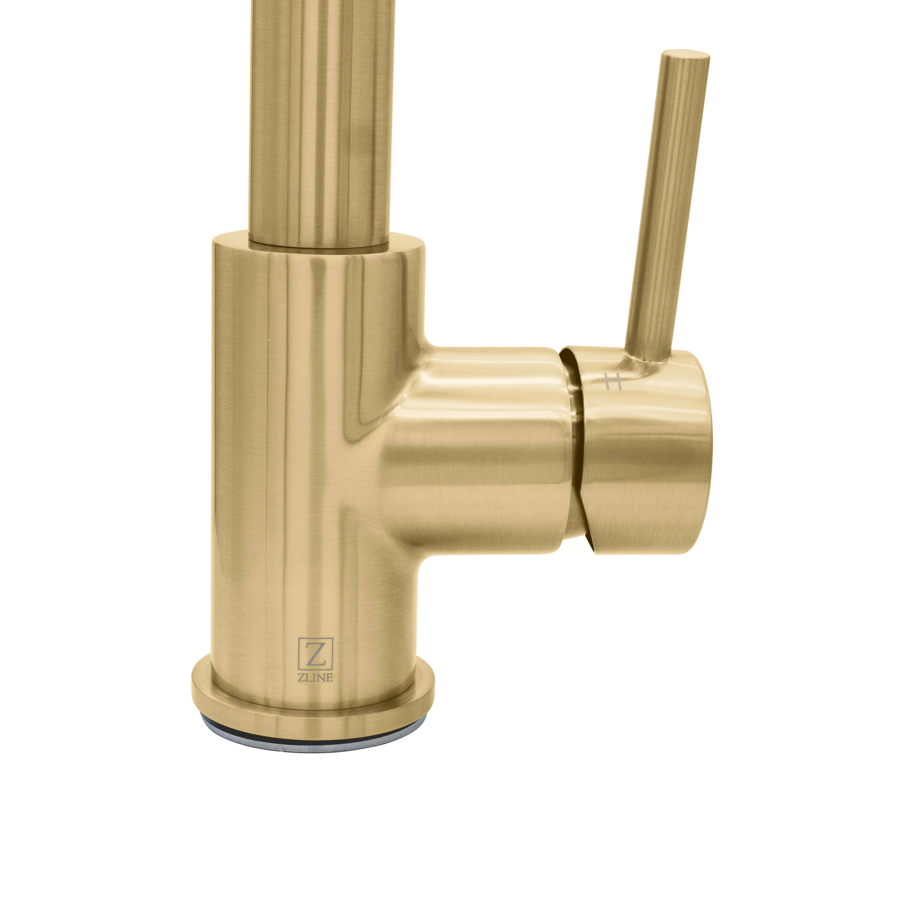 Champagne bronze single-handle kitchen faucet base with angled outlet