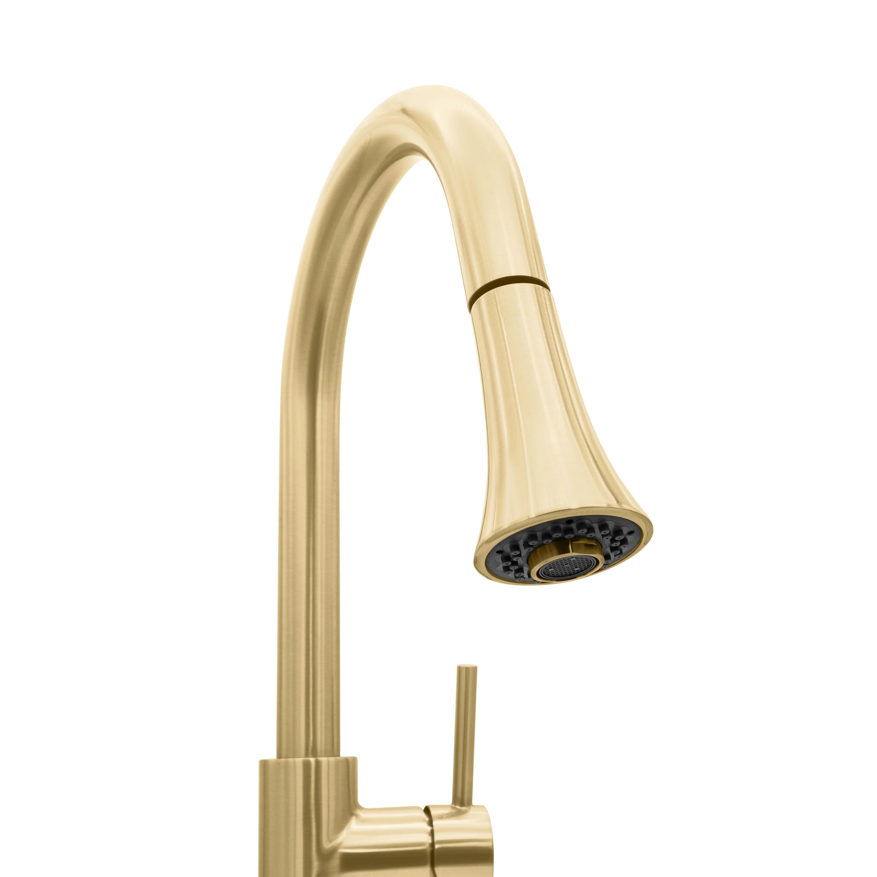 Champagne bronze kitchen faucet spout with spray head detail