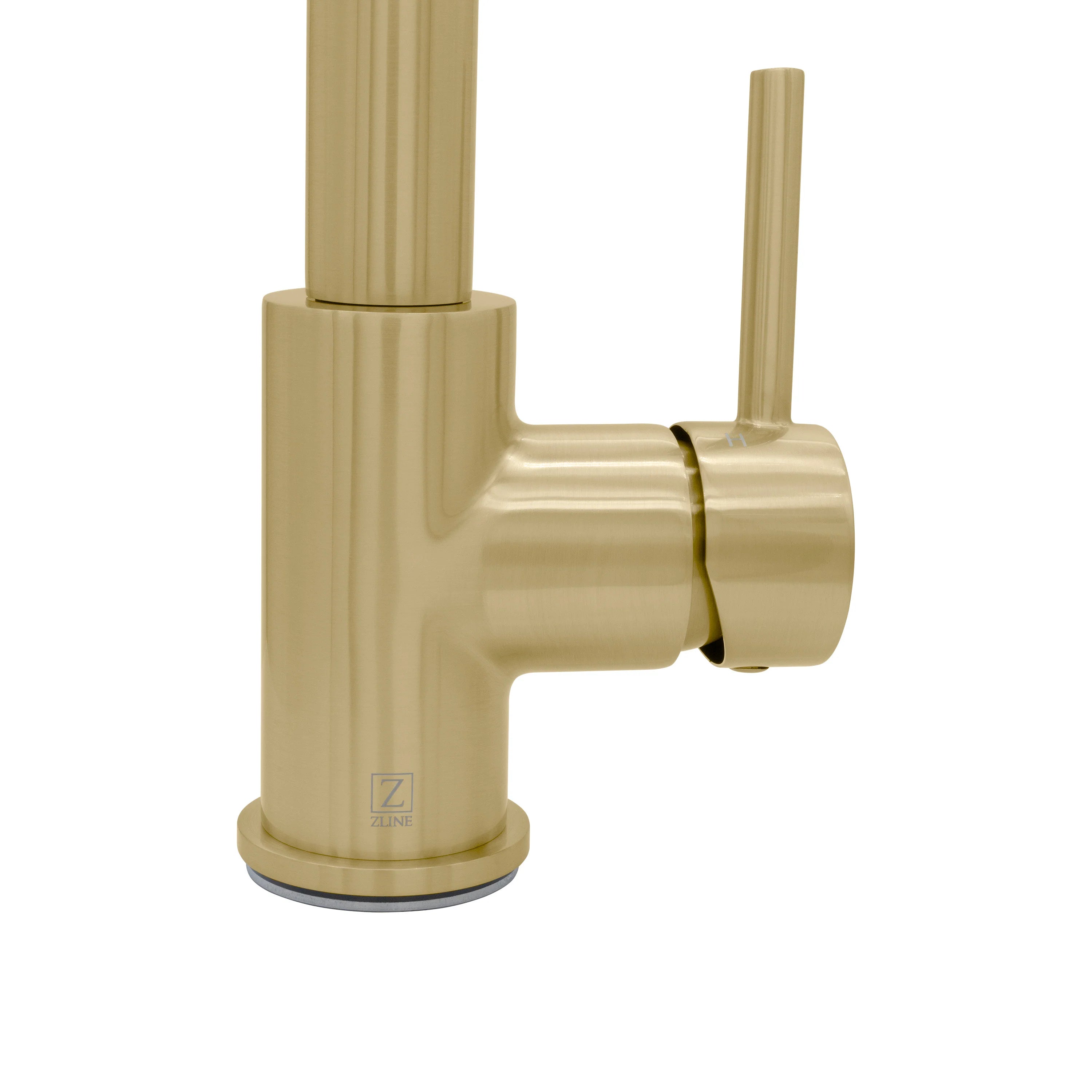 Champagne bronze kitchen faucet base with ZLINE logo and side control knob