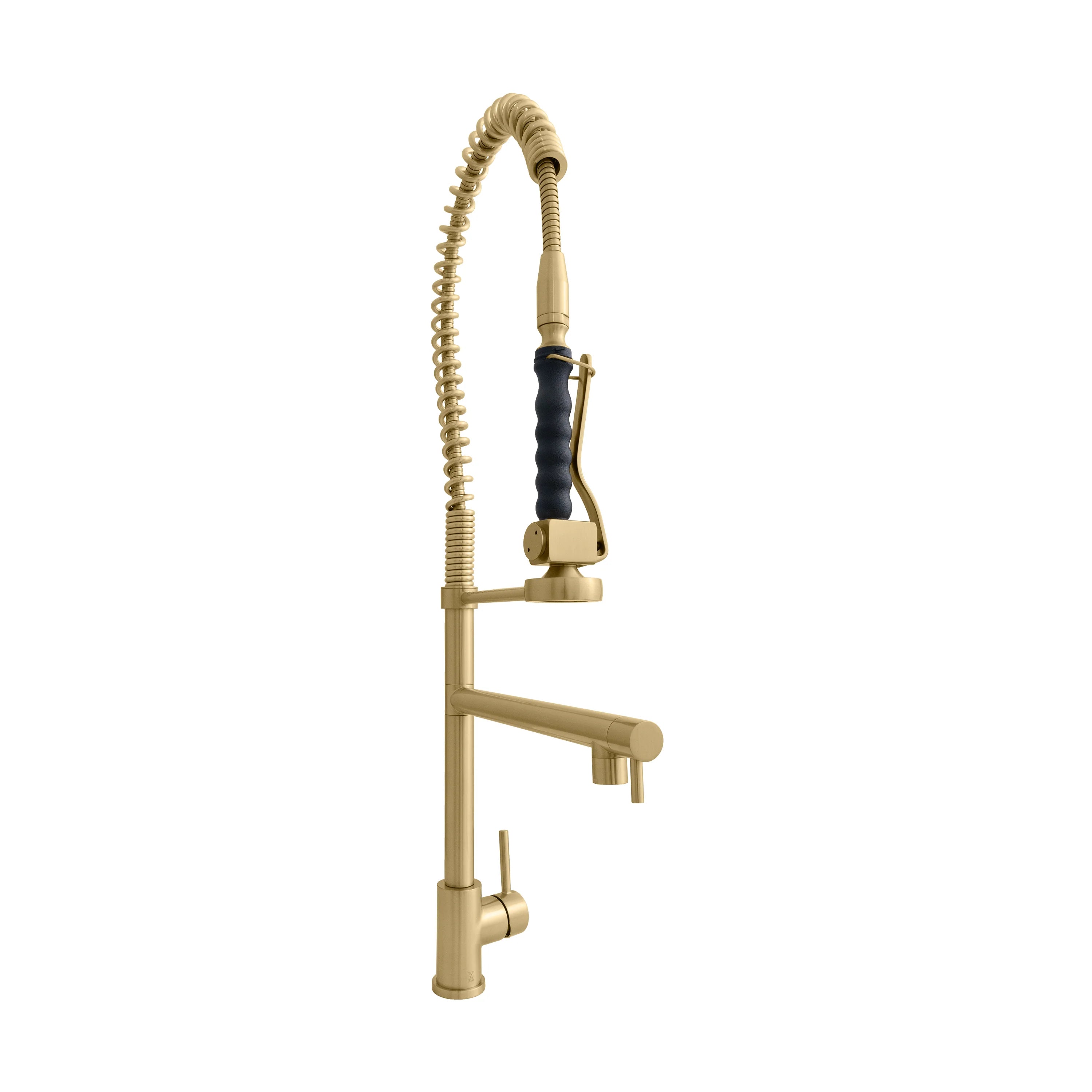 Champagne bronze kitchen faucet with spring hose, deck plate, and single lever