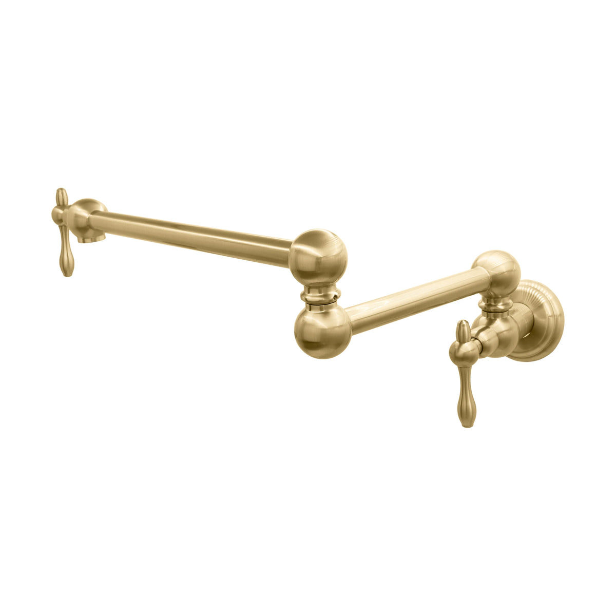 Champagne bronze pot filler faucet with two horizontal arms and side control handles